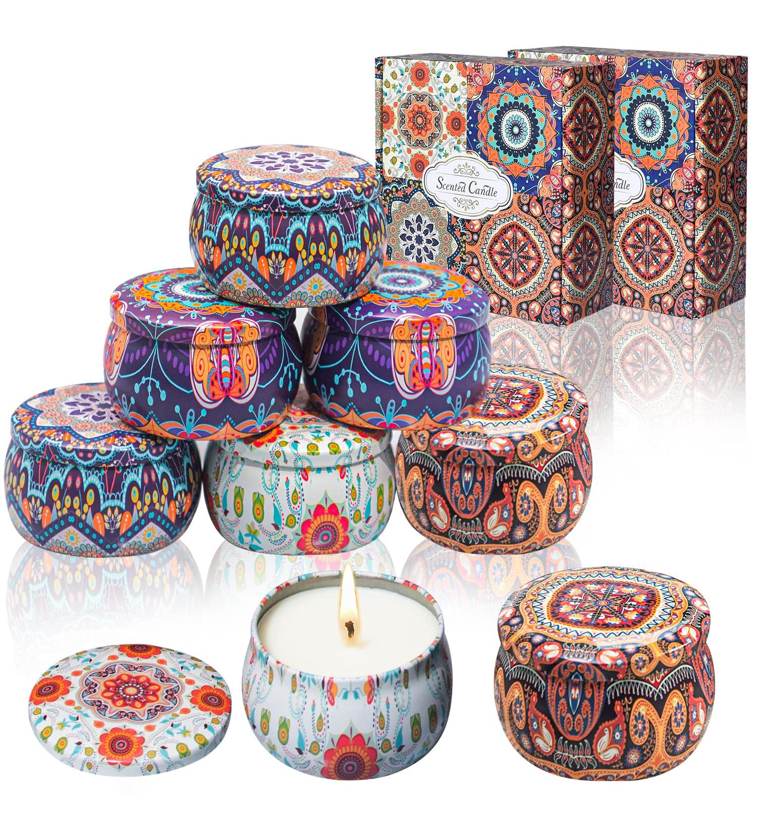 Vetour 8PCs Soy Wax Fragrance Candles - Aromatherapy Orange Lemon Vanilla Rose - 30 Hour Burn Time - Perfect Gift for Women Girls Parties & Birthdays - Retro Bohemian Style - Buy Online on SooperMarket.com