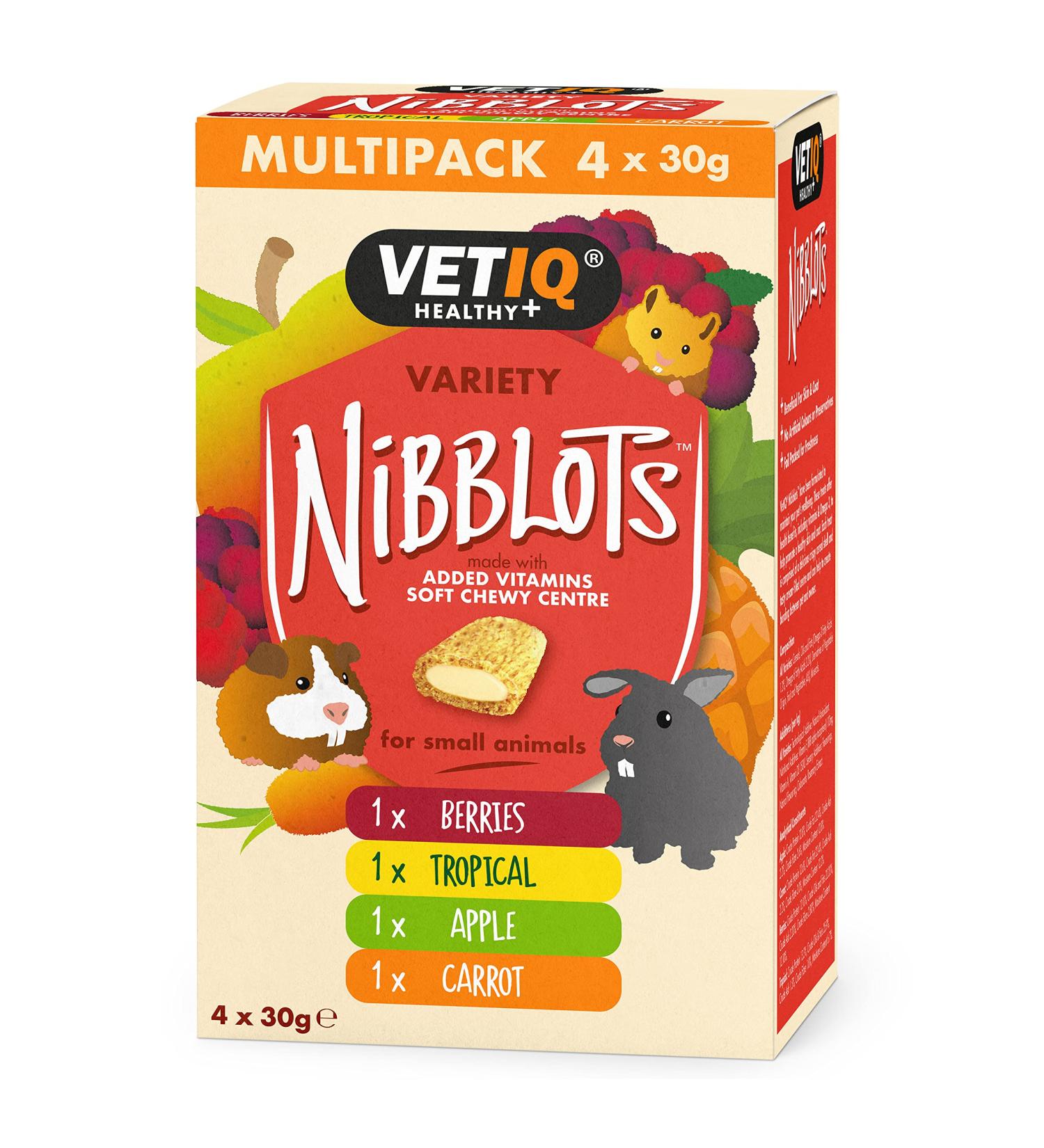 VETIQ Nibblots Treats for Small Animals Variety (4x30g) Rabbit Food Guinea Pig Food Hamster Food Gerbil Food Rat Food Healthy Treats for Skin and Coat - Buy Online on SooperMarket.com