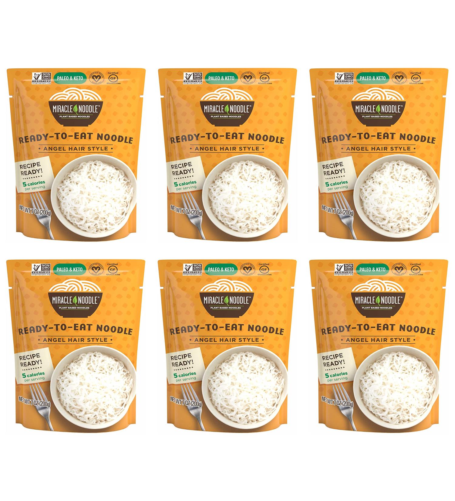 Miracle Noodle Angel Hair Shirataki Noodles - Ready To Eat Konjac Noodle - Keto, Paleo, Vegan - Gluten Free, Low Carb, Low Calorie, Soy Free - 7 Ounce (Pack Of 6) - Buy Online on SooperMarket.com