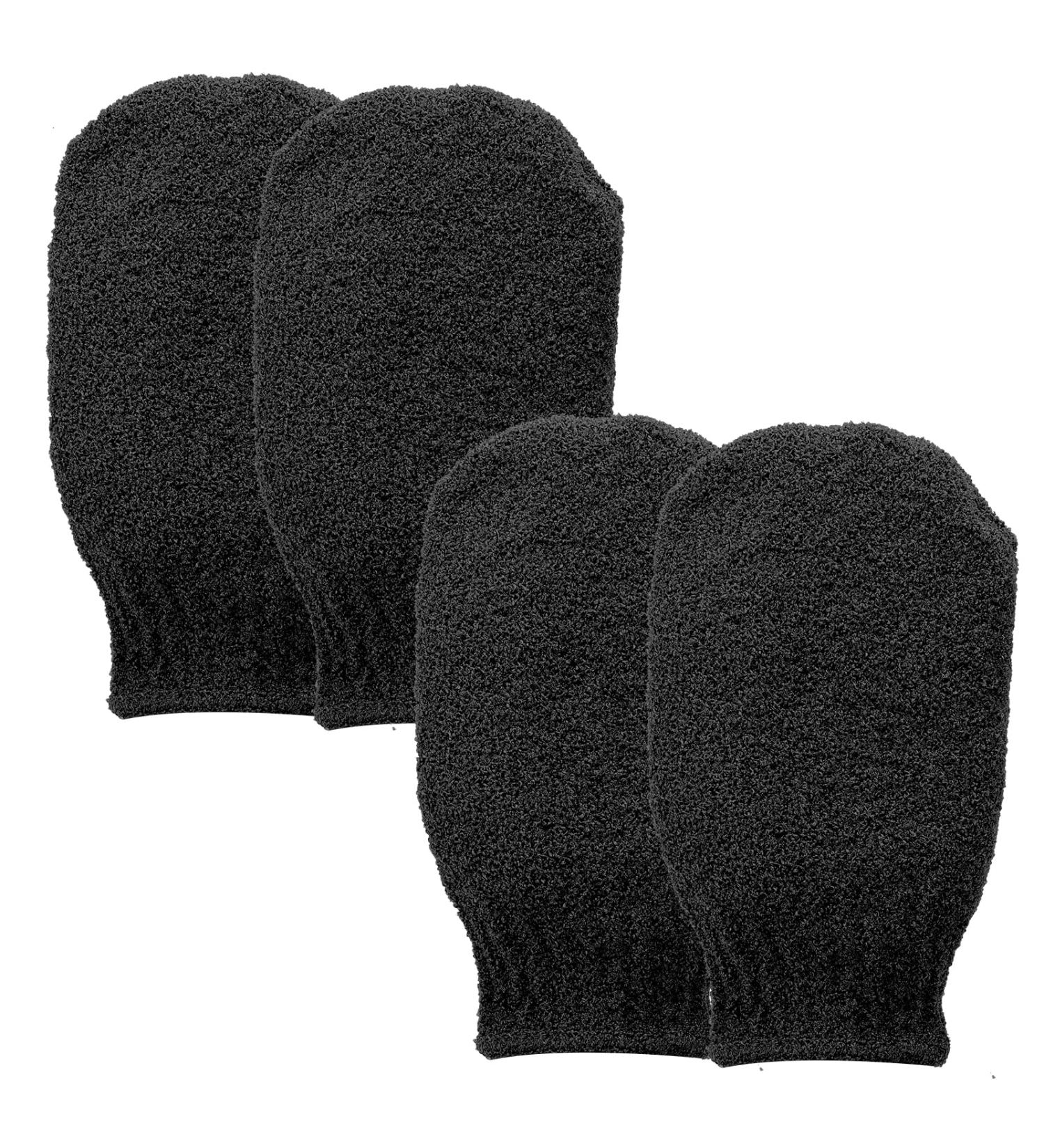 Sibba 2 Pairs Exfoliating Gloves - Body Scrubber for Shower Bath Tan Removal & Keratosis Pilaris - Exfoliating Mitt for Removing Dirt and Dead Skin (Black) - Buy Online on SooperMarket.com