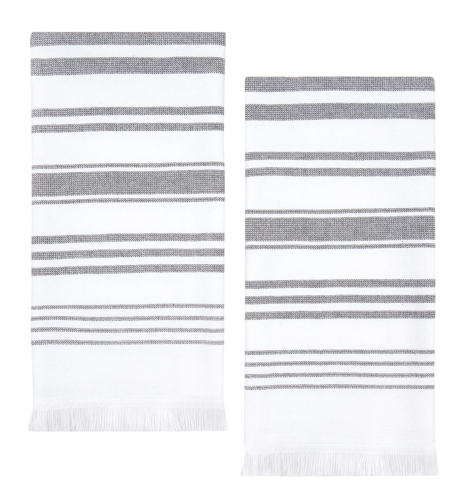 Sticky Toffee Cotton White Hand Towels Set - Soft & Absorbent Gray Striped Bath Towels - Oeko-Tex Certified, Quick-Drying - 28x16 - Reusable - Buy Online on SooperMarket.com