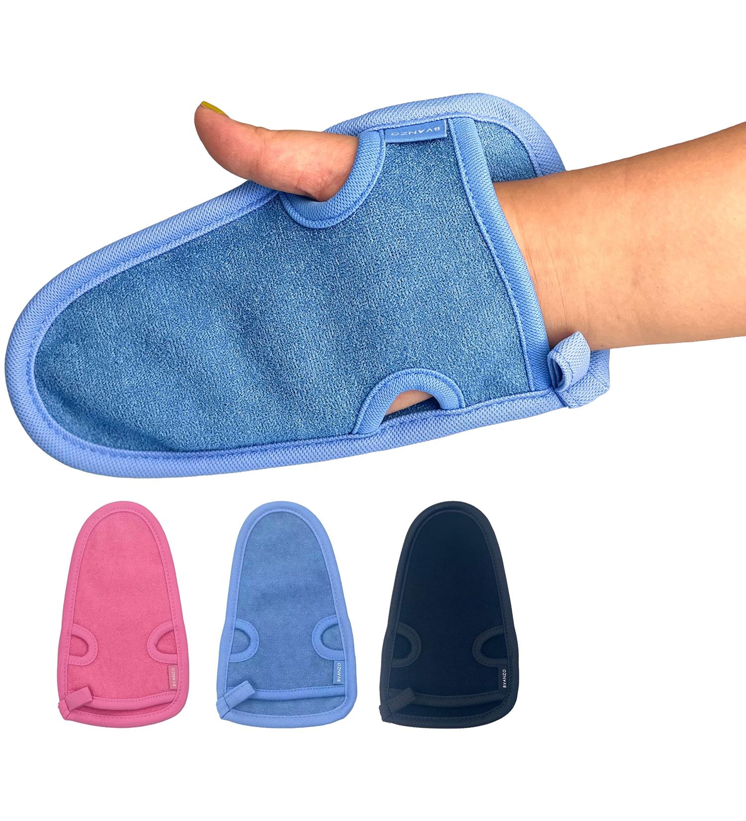 Bvanzo Exfoliating Glove - Dead Skin & Fake Tan Remover Mitt for Shower - Skin and Body Exfoliator - Blue - Buy Online on SooperMarket.com