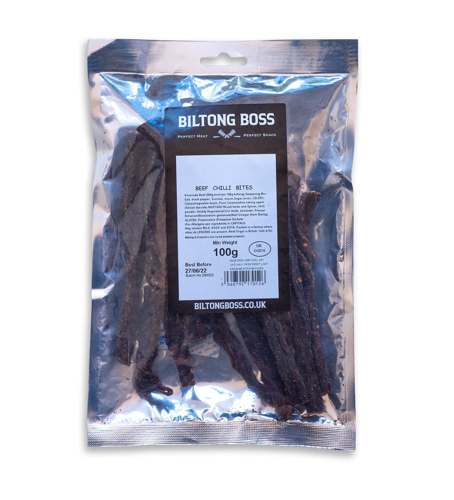 Biltong Boss Chilli Bites (Snap Sticks) - High Protein Snack for Paleo, Keto, Atkins Diets - 200g - Buy Online on SooperMarket.com