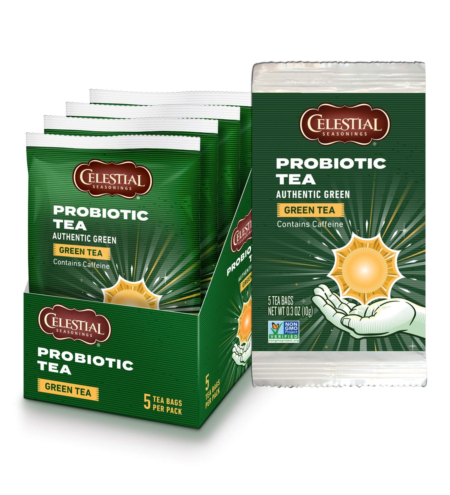 24 Pack Celestial Seasonings Green Probiotic Tea - Authentic Green Tea with Caffeine - 5 Tea Bags per Pack - Buy Online on SooperMarket.com