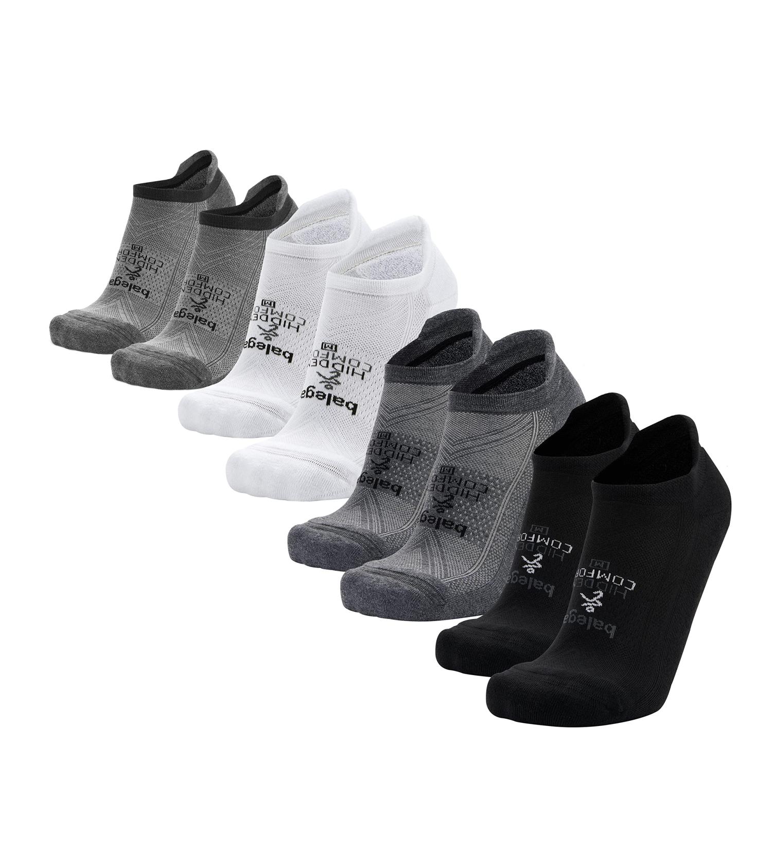 Hidden Comfort No-show Running Socks (4 Pairs) - Men and Women, White, Black, Charcoal, Gray, Medium - Buy Online on SooperMarket.com