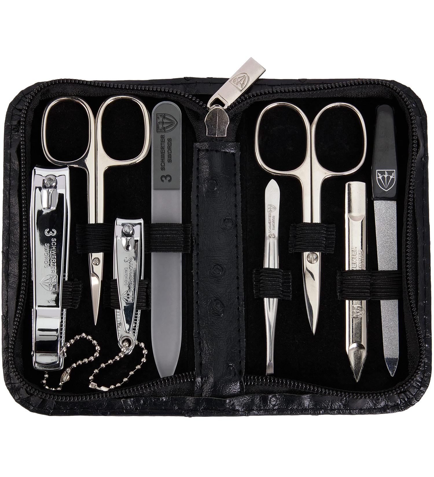 3 Swords Germany - brand quality 8 piece manicure pedicure grooming kit set for professional finger & toe nail care scissors clipper fashion leather case in gift box Made by 3 Swords (522016) BLACK - OSTRICH IMITATION - Buy Online on SooperMarket.com