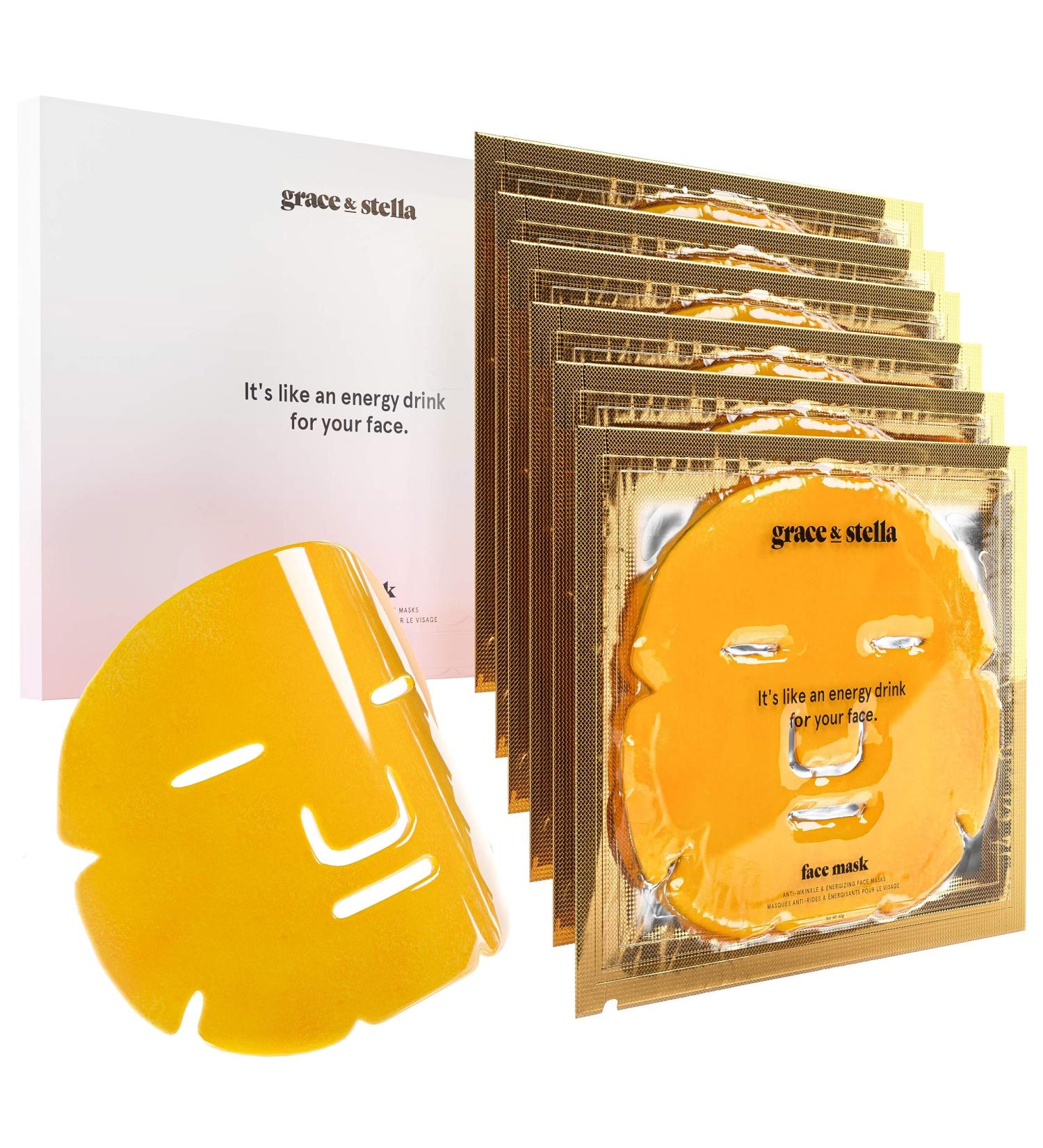 Grace & Stella 24K Gold Face Mask (6 pcs) - Vegan Collagen-Boosting Hydrating and Energizing Facial Mask - Buy Online on SooperMarket.com