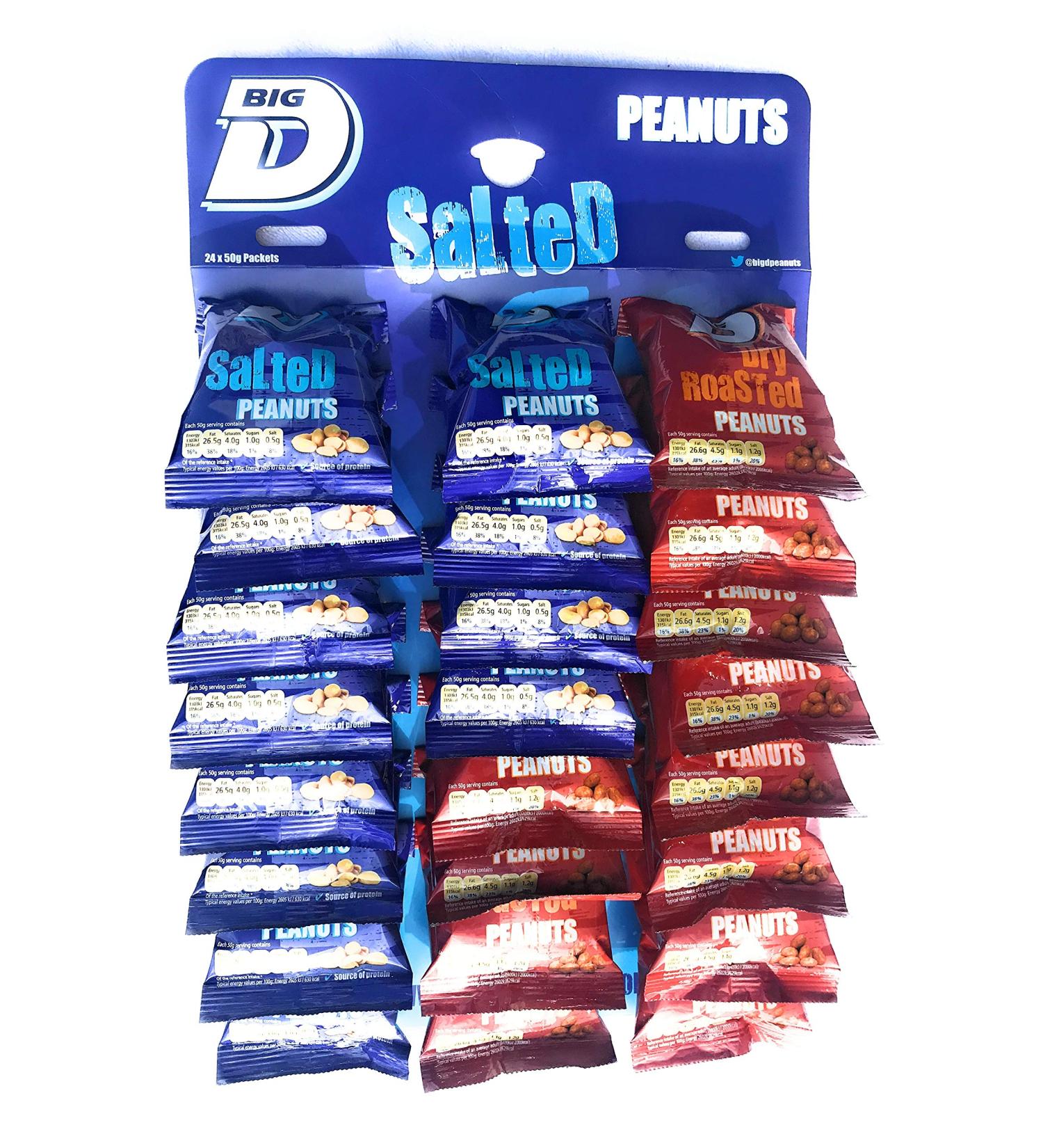 Big D Nuts | Mixed Pub Hanging Card 24x50g | 12x Salted Nuts 50g + 12x Dry Roasted Nuts