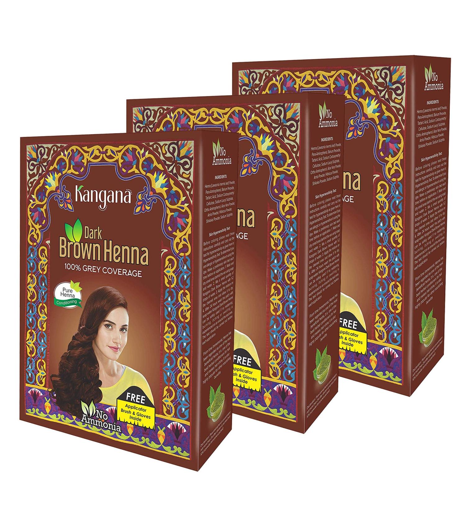 Kangana Dark Brown Henna Powder for 100% Grey Coverage - 6 Pouches x 180g - Pack of 3 - Buy Online on SooperMarket.com