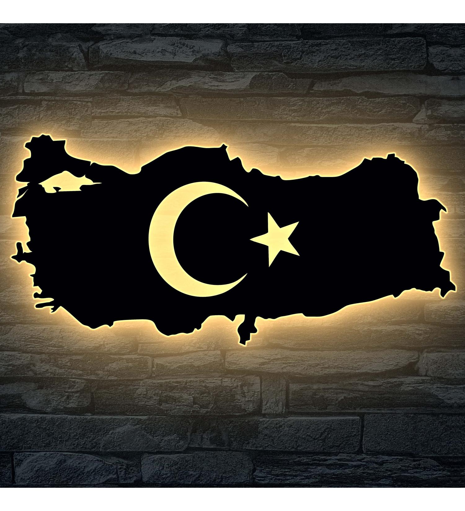 Turkey Night Light - LED Turkish Coat of Arms Emblem | Star & Crescent Moon MDF Decoration Gift for Friends' Birthdays - Buy Online on SooperMarket.com