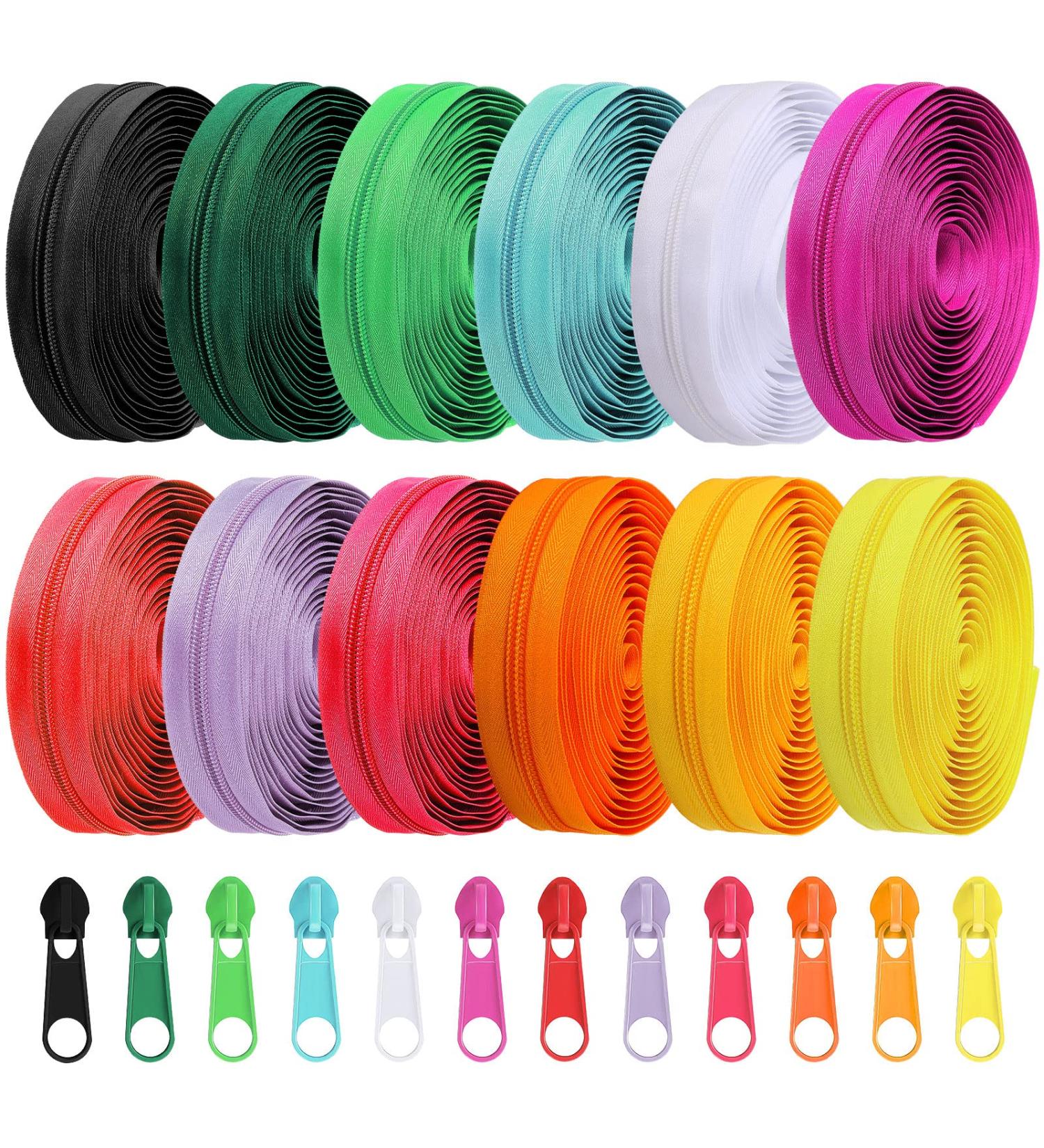 36 Yards 12 Small Nylon Zippers Assorted Colors with 120 Plastic Sliders - Sewing Supplies - Buy Online on SooperMarket.com