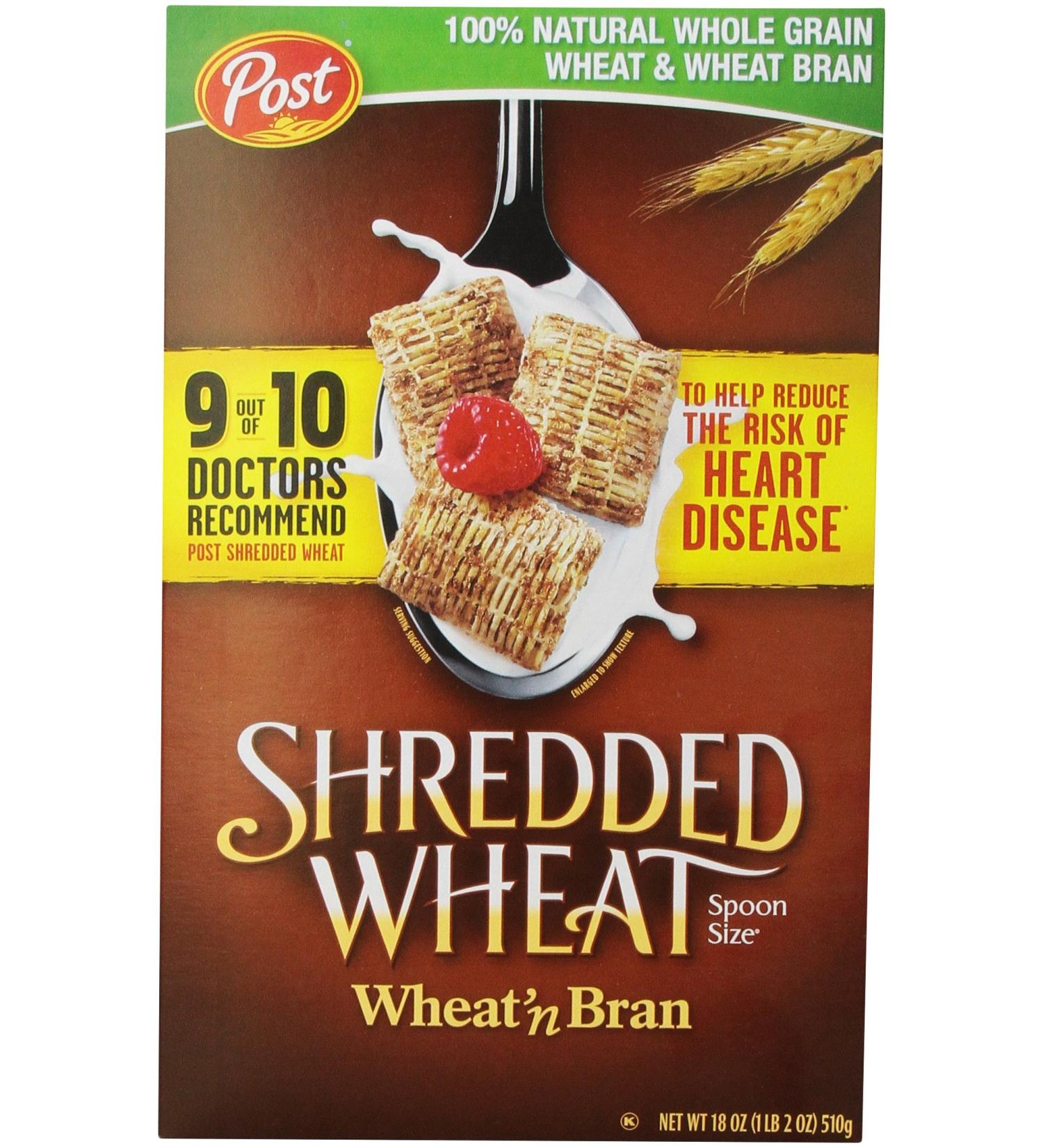 Post, Shredded Wheat, Wheat & Bran Cereal, 18 oz - SET OF 2 .2 SET (1.12 Pound (Pack of 1))