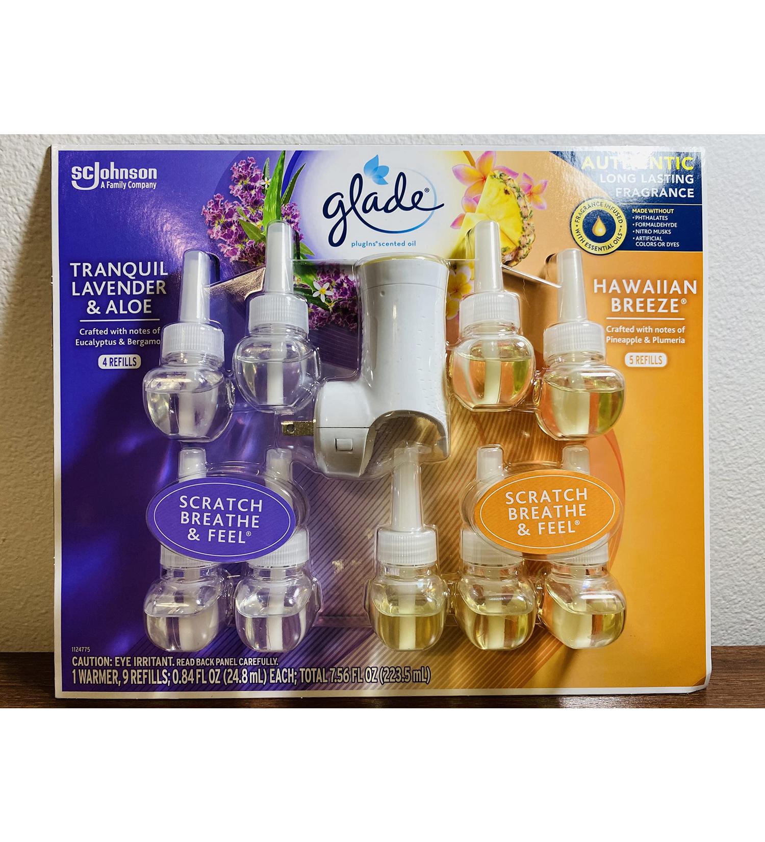 Glade Plugins Lavender Aloe & Hawaiian Breeze 9 Scented Oil Refills + 1 Warmer - Long-Lasting Fragrance Combo - Buy Online on SooperMarket.com