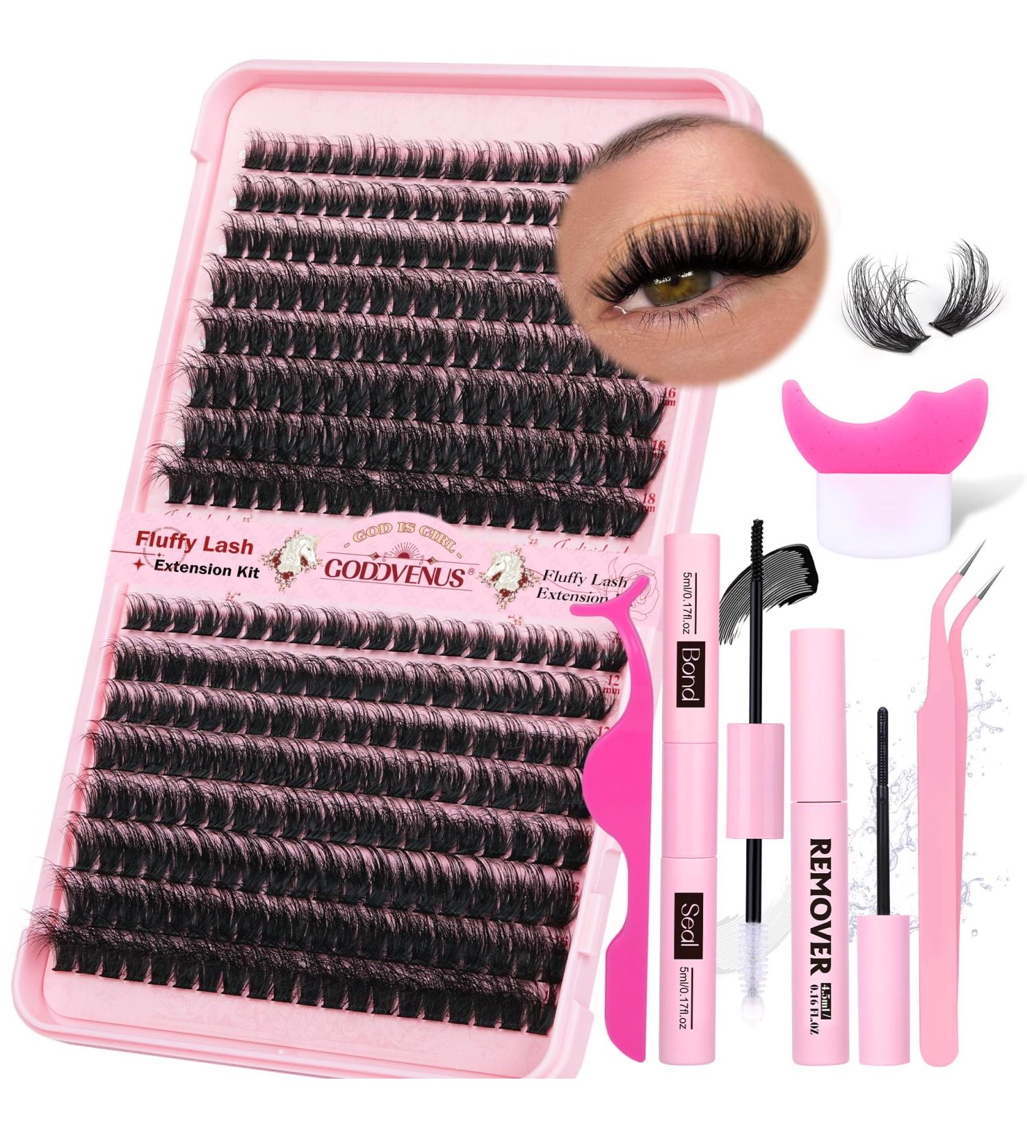 Thick Eyelash Extension Kit Lashes Individual Cluster 80D+100D Individual Eyelashes DIY Lash Extensions Kit with D Curl Russian Eyelash Extensions Bond and Seal Lash Glue Lash Tweezers by Goddvenus E-320PCS Fluffy 40D+50D - Buy Online on SooperMarket.com
