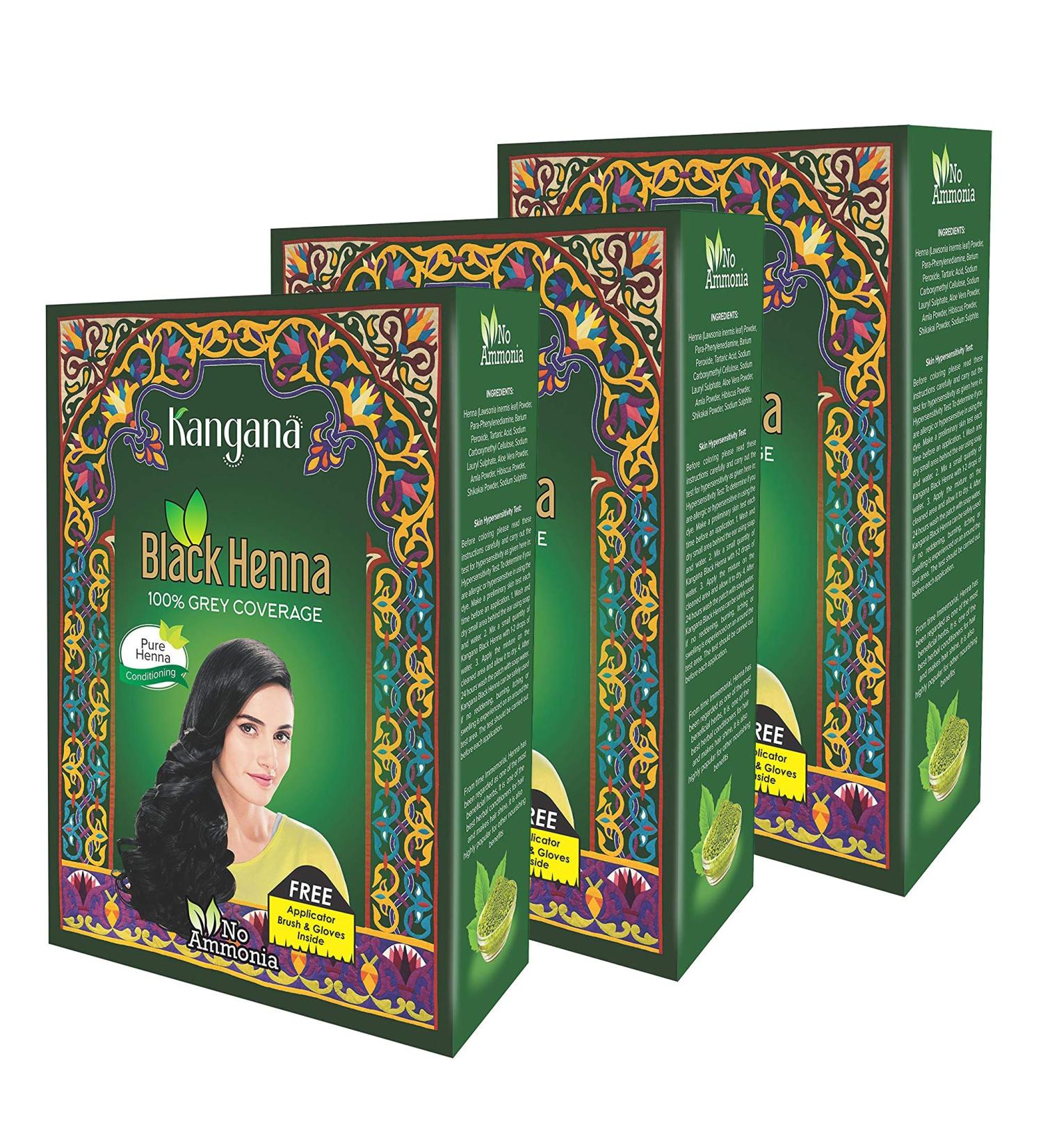 Kangana Black Henna Powder - 100% Grey Coverage | Natural Hair Dye | Pack of 3 - Buy Online on SooperMarket.com