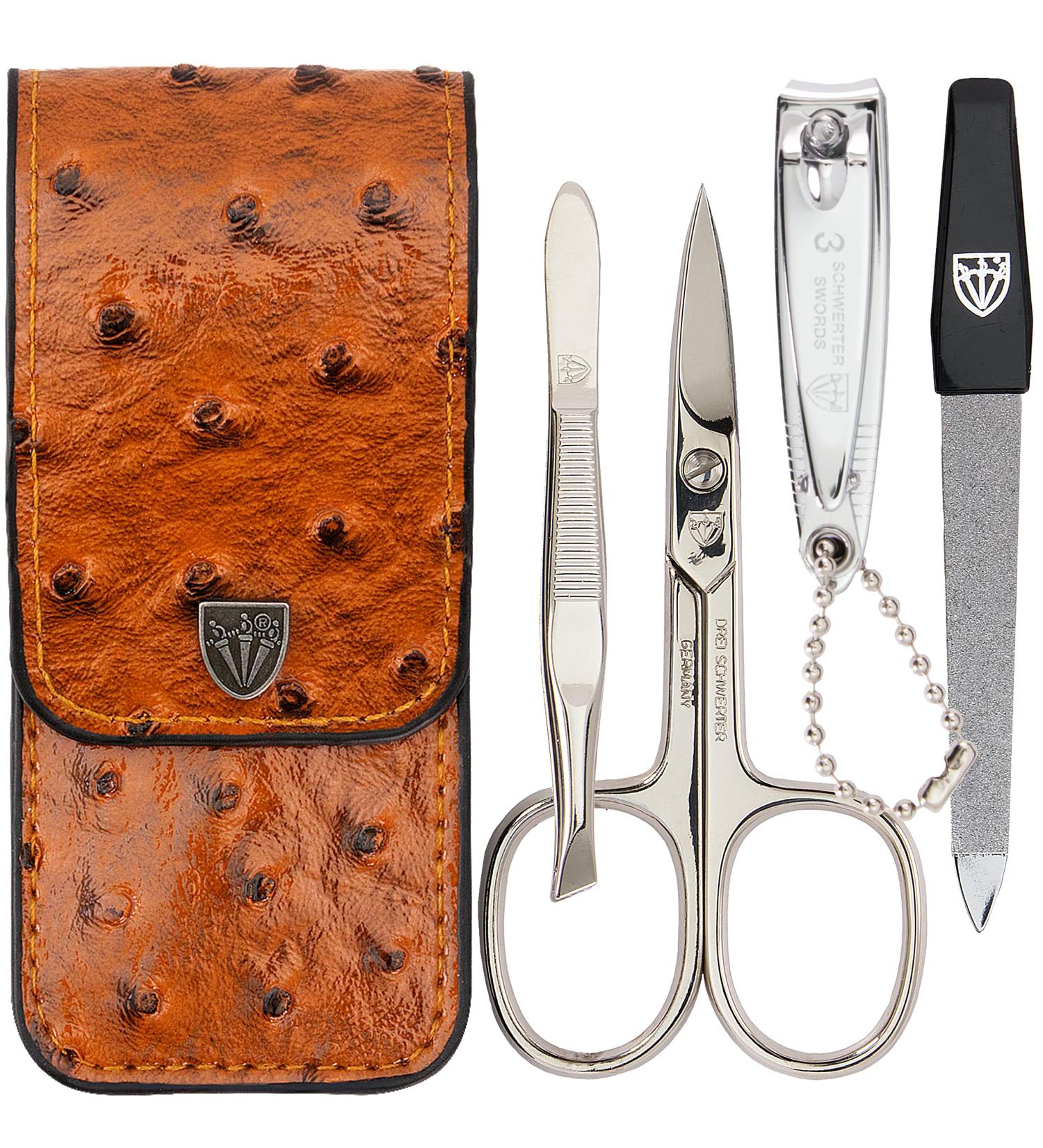 Three Swords Capri Nail Care Set - 4 Pcs Manicure & Pedicure with High-Quality Artificial Leather Case | Includes Nail Scissors Clips Tweezers & Sapphire Nail File | International Shipping - Buy Online on SooperMarket.com