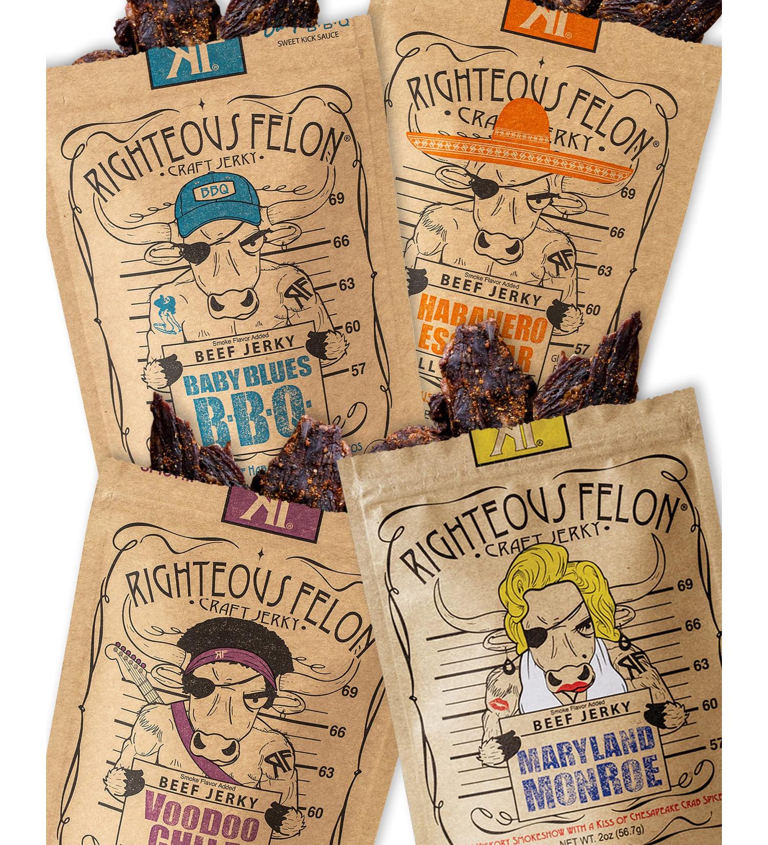 Righteous Felon Spicy Beef Jerky & Beef Stick Variety Pack - Crafted with Gluten Free, High Protein, Low Sugar & Low Calorie Ingredients - Healthy Snack Bundle - Buy Online on SooperMarket.com