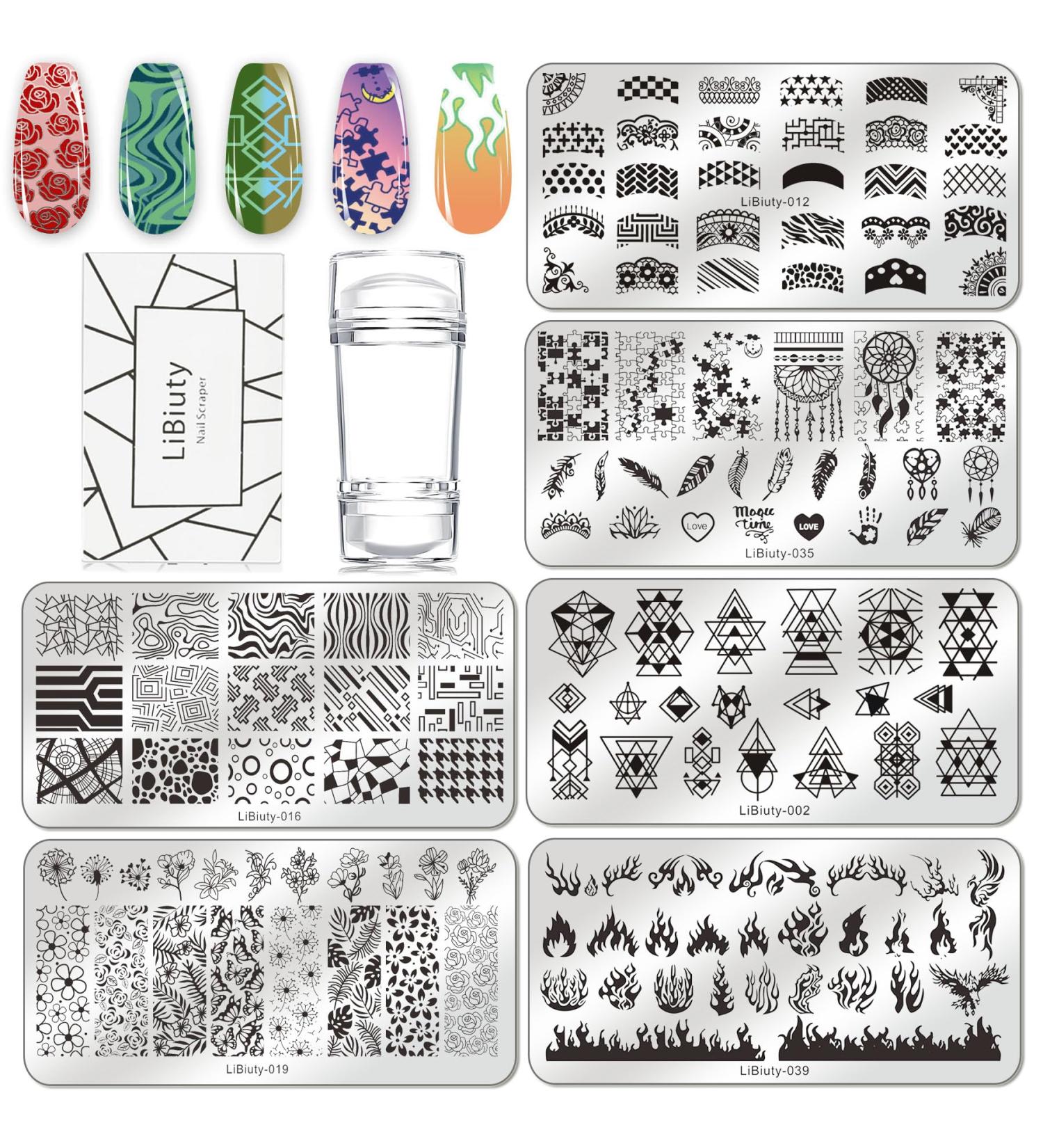 Budoci Nail Stamping Kit - 6-Piece Set with Nail Plates Stamp & Scraper for French Nail Art - Perfect for International Shipping - Buy Online on SooperMarket.com