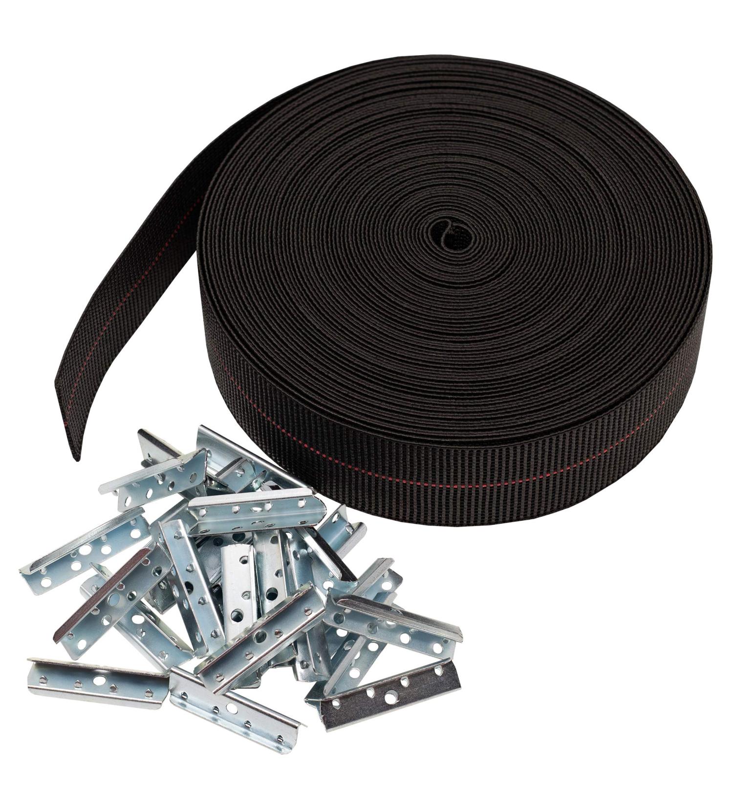 House2Home Replacement Elastic Webbing Kit to Repair Sagging Couch  Chair  Lawn and Patio Furniture  Includes Installation Instructions  2 Inch Wide x 60 Ft. Long Strapping and Metal Webbing Clips Black - Buy Online on SooperMarket.com