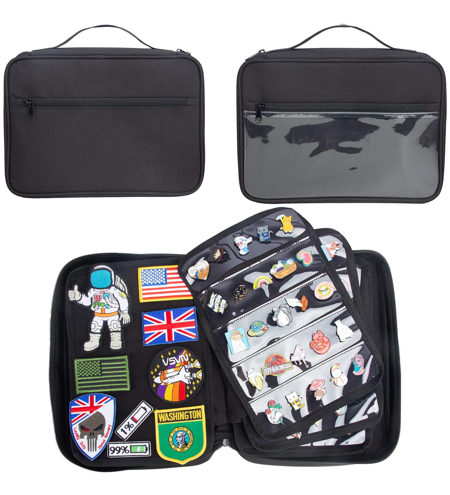 Large Portable Travel Brooch Pin Carrying Case - Black Organizer for 250 Pins, 2 Zipper Pockets, Display Bag - Enamel Lapel Pin Storage - Buy Online on SooperMarket.com