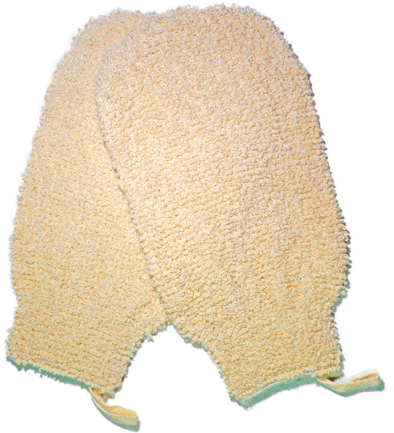2 Pack Natural Vegetable Fiber Shower Exfoliating Loofah Mitt - Soft Terry Cloth Bath Gloves for Skin Care - Spa Exfoliator Body Scrubber Mitts - Buy Online on SooperMarket.com