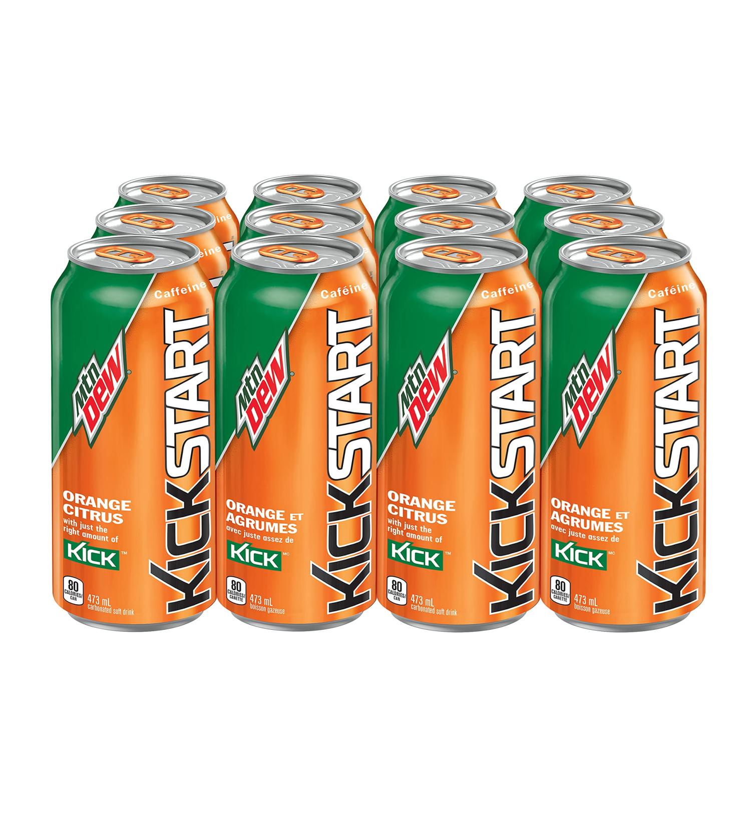 Mountain Dew Kickstart Orange Citrus Carbonated Soft Drink 473 mL Cans 12 Pack - Buy Online on SooperMarket.com