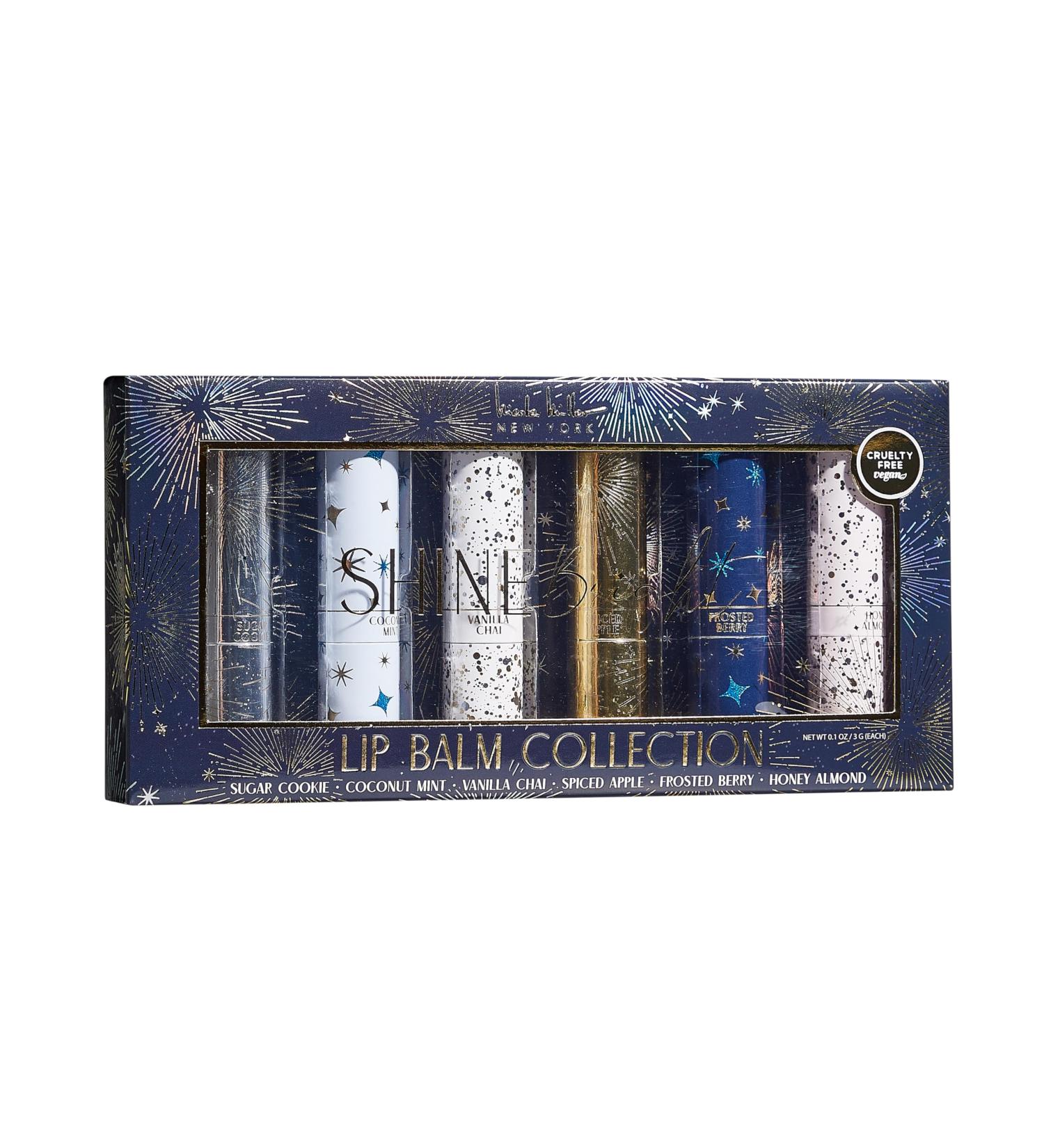 Nicole Miller 6PC Lip Balm Collection | Hydrating & Moisturizing | Embossed Navy/Gold Design | Sugar Coconut Vanilla Apple Berry & Almond Flavors - Buy Online on SooperMarket.com