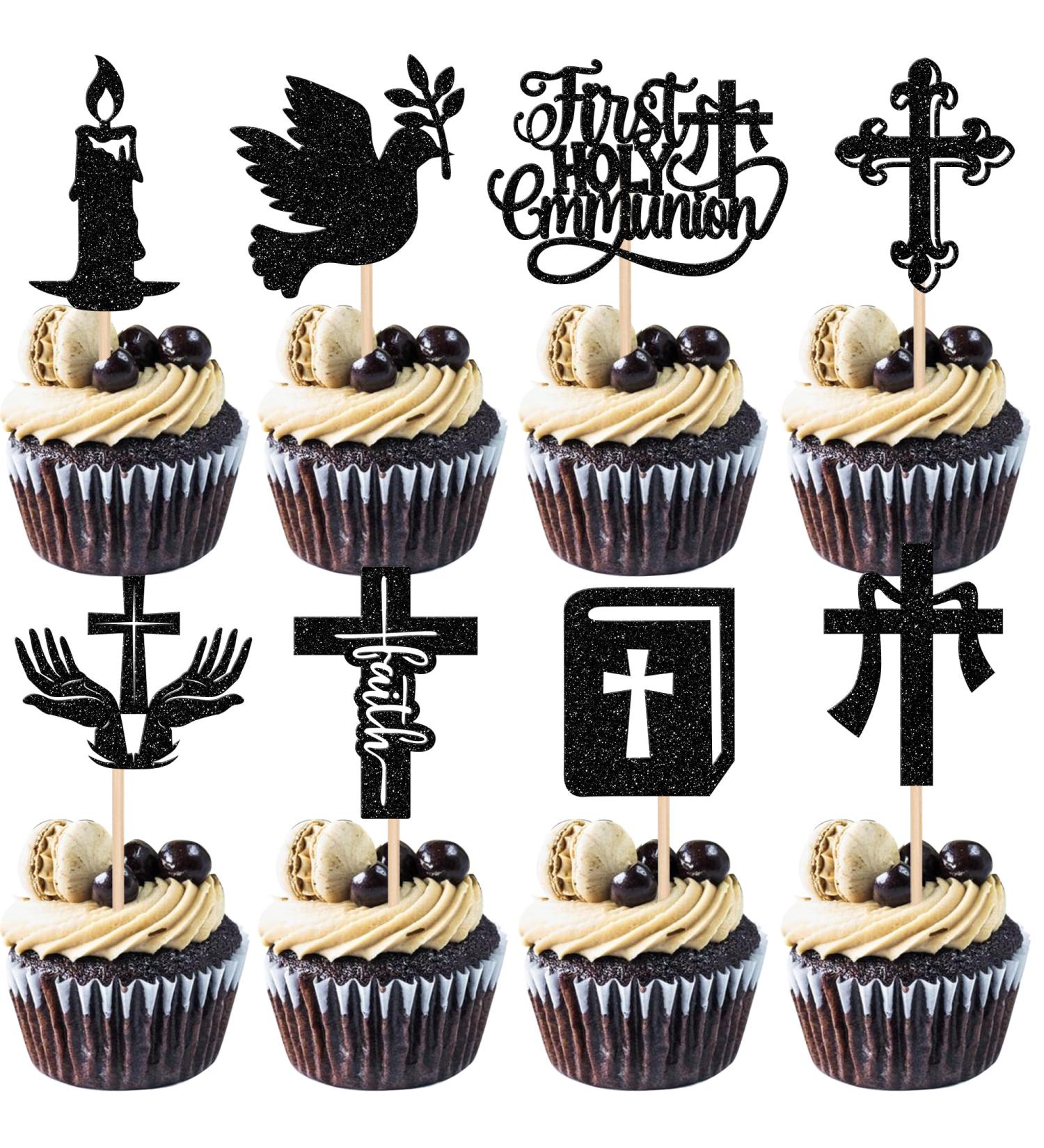 Rsstarxi 24 Pack First Holy Communion Cupcake Toppers Dove God Bless Cross Cupcake Picks Decorations for First Communion Baby Shower Baptism Theme Party Cake Decorations Black Design 6 Black - Buy Online on SooperMarket.com