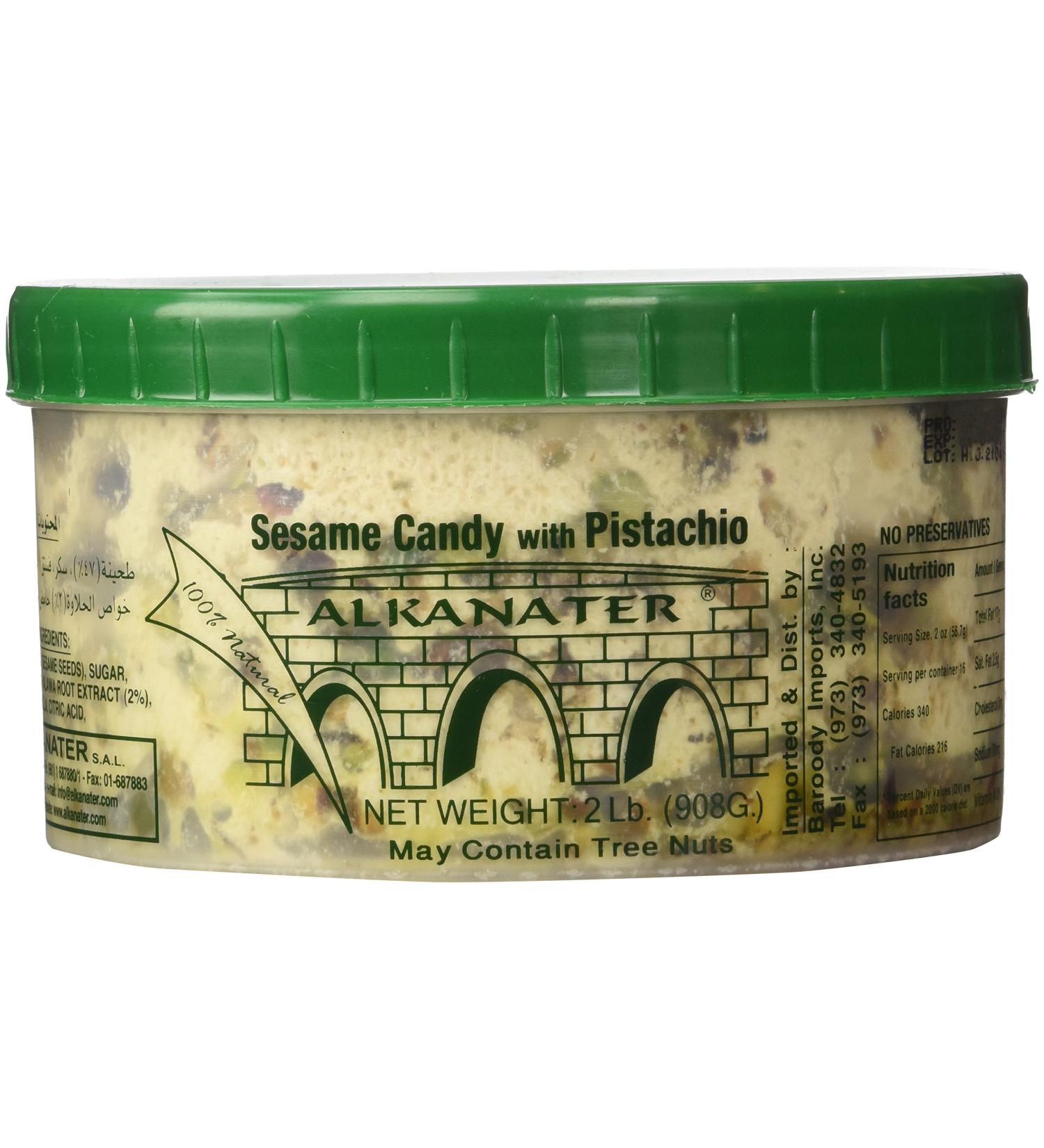 Alkanater Halawa Sesame Candy with Pistachio - 2lb Pack - Buy Online on SooperMarket.com