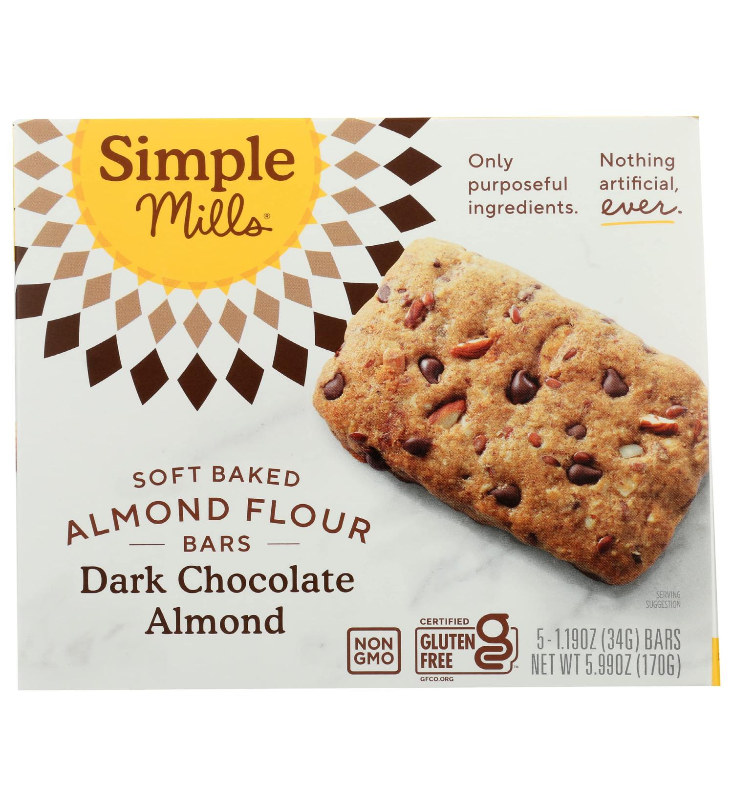 Simple Mills Dark Chocolate Almond Soft Baked Bars - 6oz | Organic & Gluten-Free Snack - Buy Online on SooperMarket.com