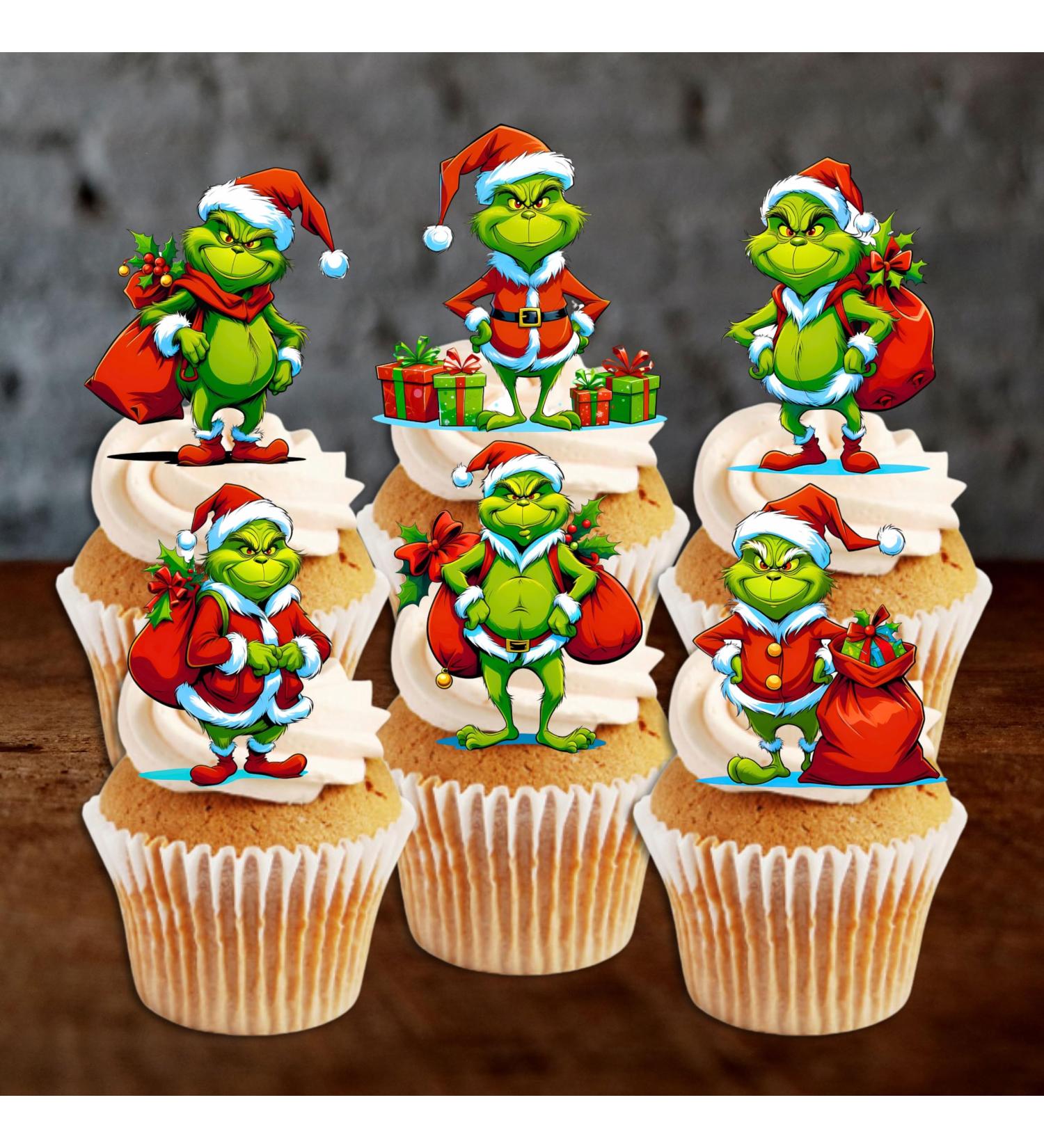 PRECUT Grinch Cupcake Toppers #2 Edible Christmas Cake Decorations Grinch Christmas Decorations Christmas Grinch Cake Topper (12) - Buy Online on SooperMarket.com