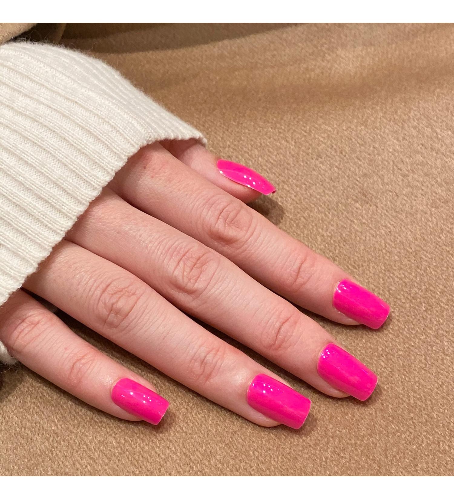 Buy Novo Ovo Neon Pink Holographic Press On Nails - Medium Angular Artificial Fingernails for Easy Application | International Shipping Available - Buy Online on SooperMarket.com