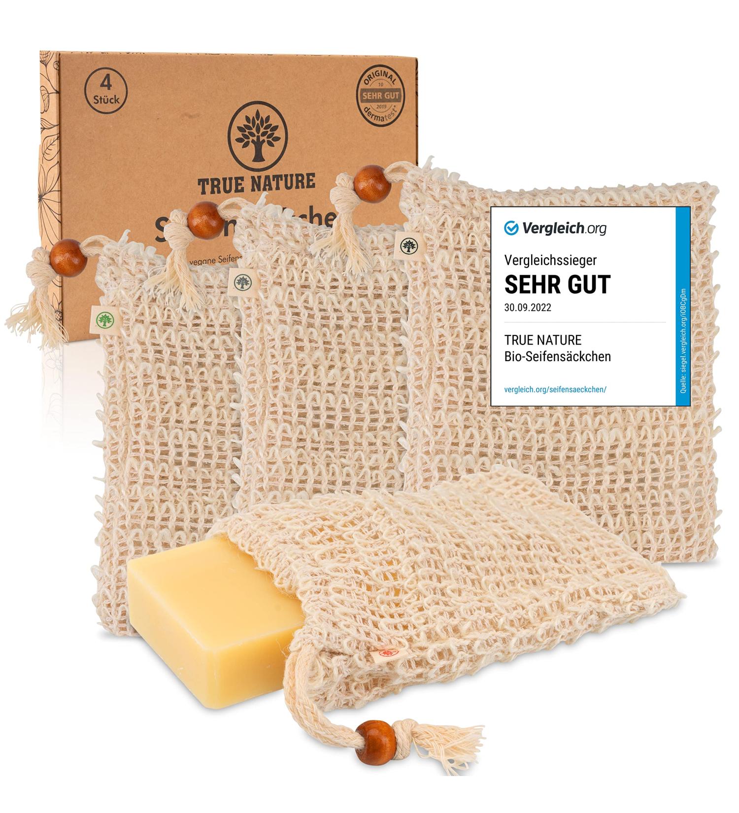 True Nature Sisal Soap Bags Set (4 Pack) - Laboratory Tested Comparison Winner for Solid Shampoo & Natural Soaps - Extra Large with Colored Labels - Buy Online on SooperMarket.com