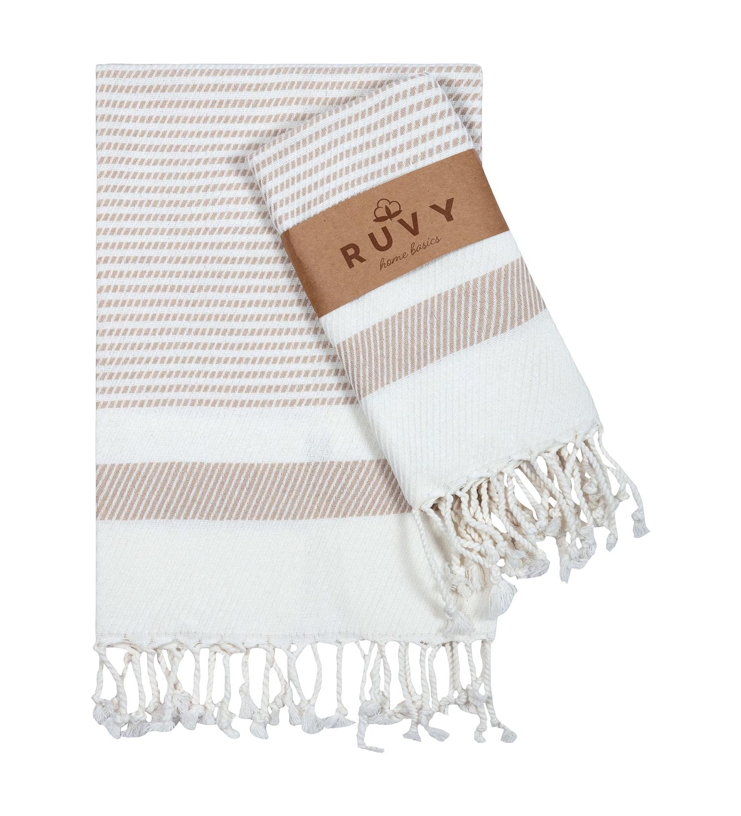 Ruvy Home Basics Turkish Hand Towels Set of 2 - 18x40 Cotton Bathroom & Kitchen Towels - Beige Modern | Perfect for Bathroom, Kitchen, Yoga, Gym - 2 Pack - Buy Online on SooperMarket.com