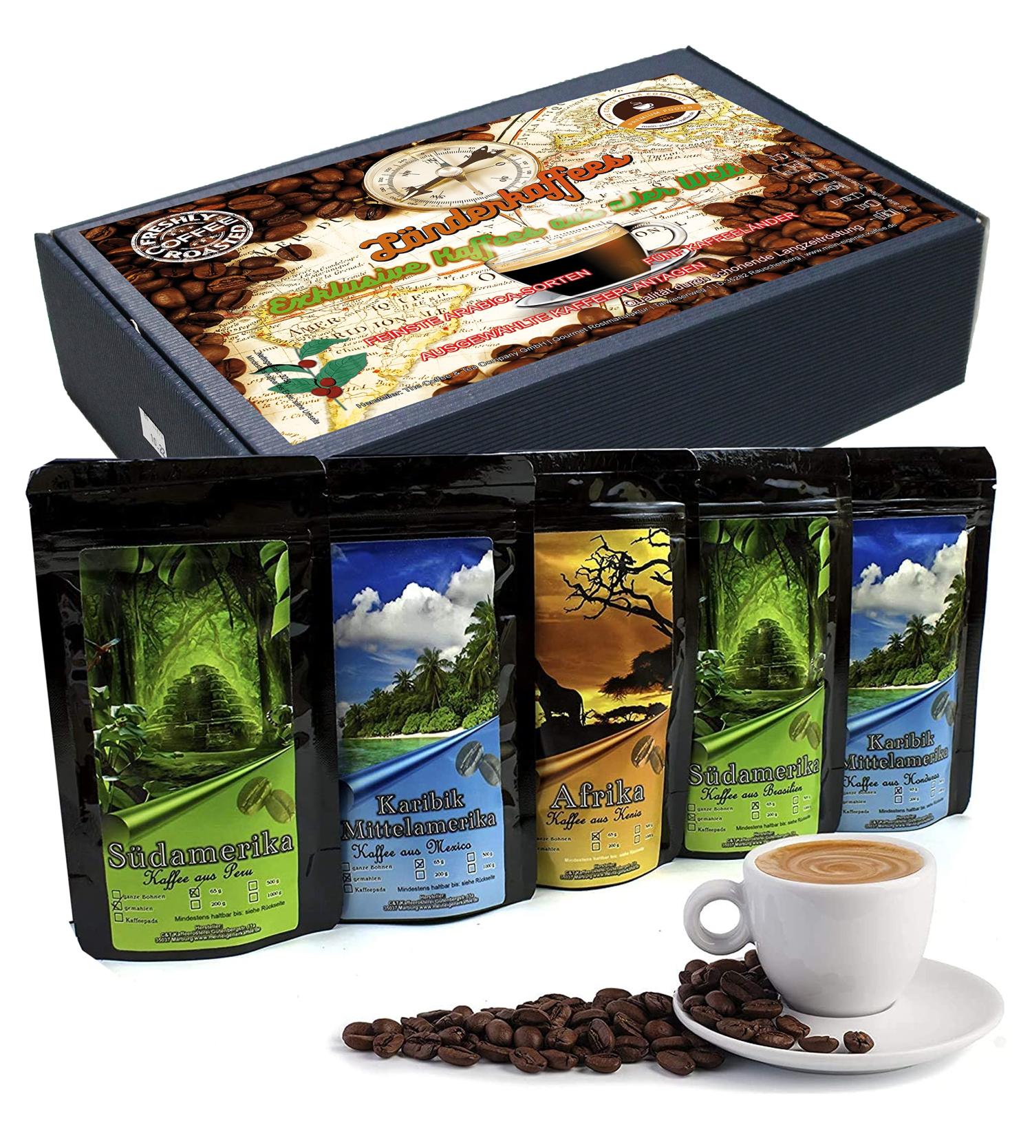 Global Coffee Gift Set - 5x65g Whole Bean Coffees from Brazil Honduras Peru Mexico & Kenya | Unique International Coffee Experience - Buy Online on SooperMarket.com