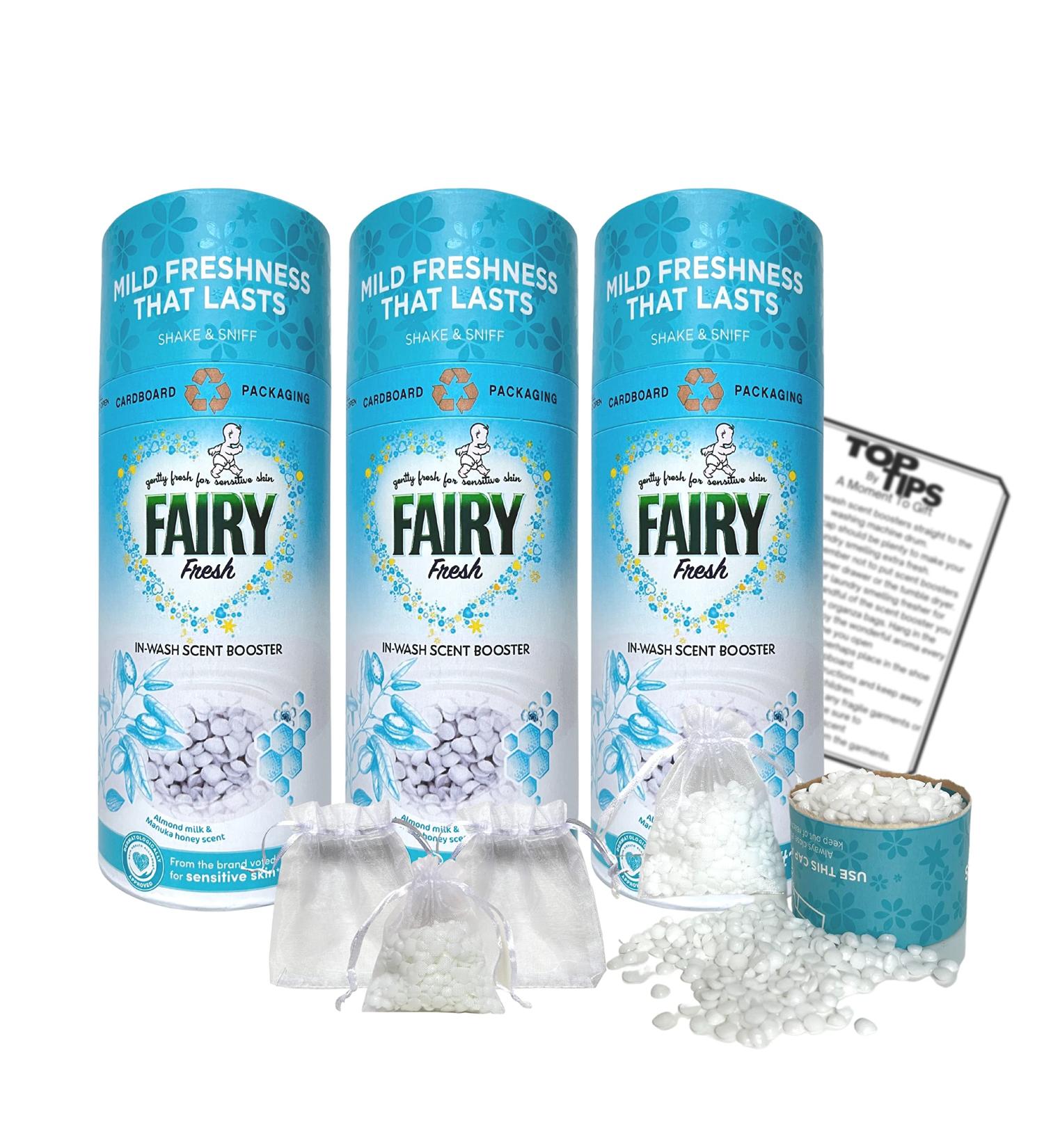 Fairy In-Wash Scent Boosters Almond Milk & Manuka Honey 3 packs of 176g with Organza Bags & Top Tips Guide - Buy Online on SooperMarket.com