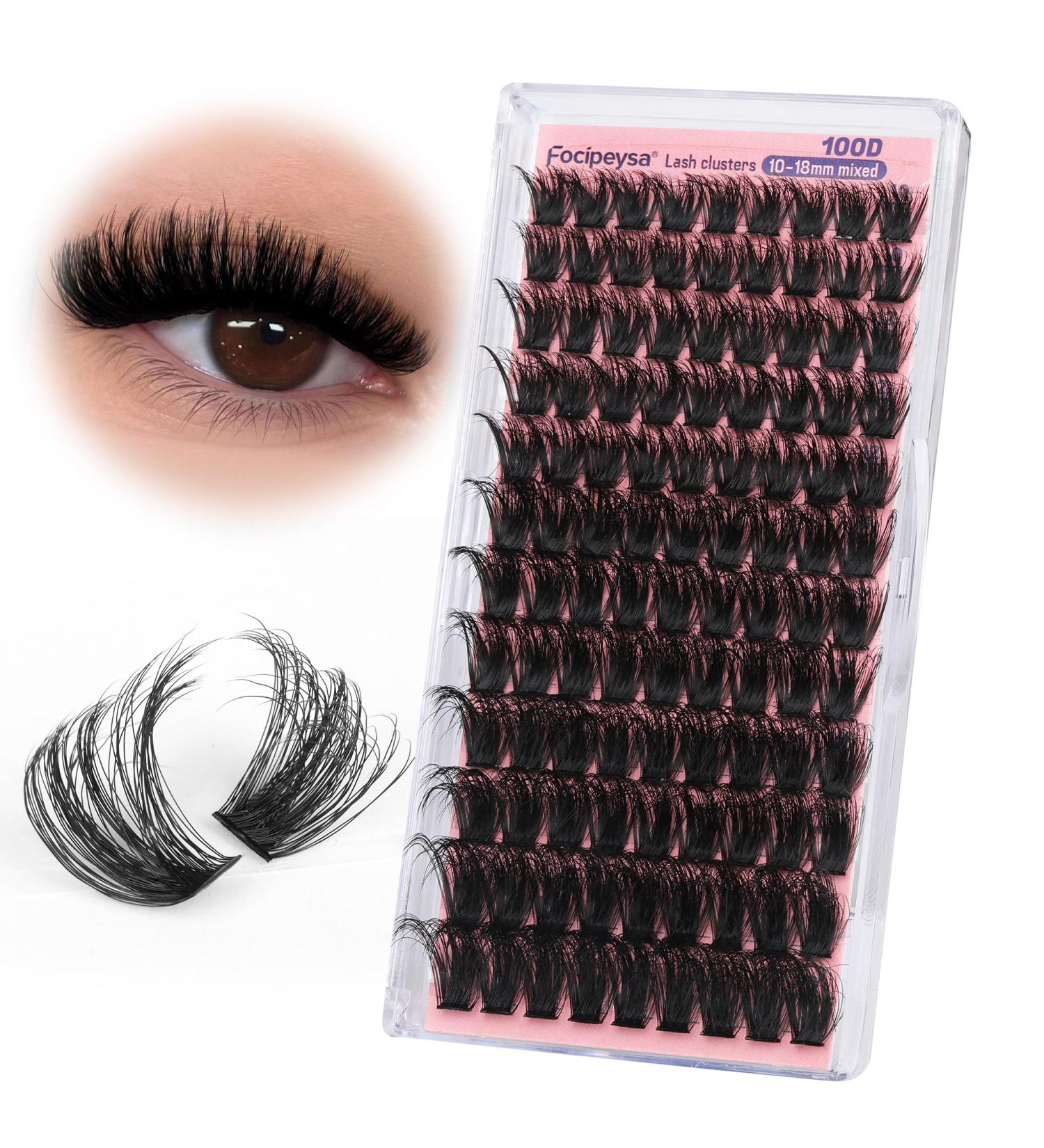 Focipeysa Fluffy Lash Clusters 100D | 10-18mm Individual D Curl Eyelash Extensions | DIY Lash Kit for Beginners | International Shipping Available - Buy Online on SooperMarket.com