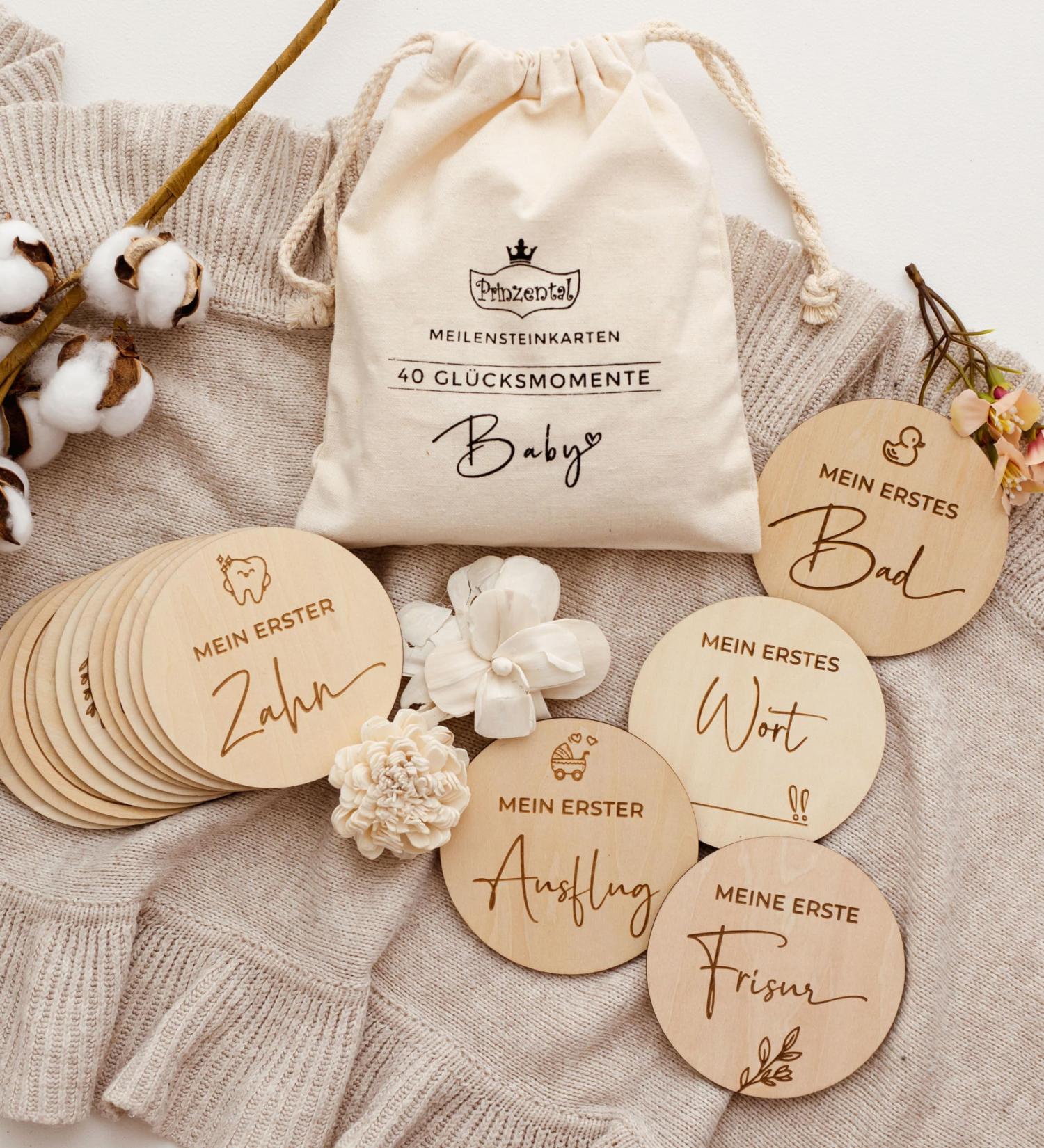 Prinzental Milestone Cards for Baby | 40 Wooden Milestones | Premium Quality with Easel Blank Card Fabric Bag & Gift Box - Buy Online on SooperMarket.com