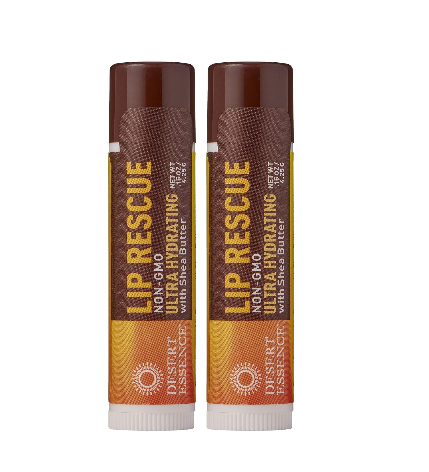Desert Essence Lip Rescue Ultra Hydrating with Shea Butter - 0.15 Oz (Pack of 2) - Moisturizing Balm Stick with Ginkgo Biloba, Vitamin E, and Peppermint - Soothes Dry, Cracked Lips - Buy Online on SooperMarket.com