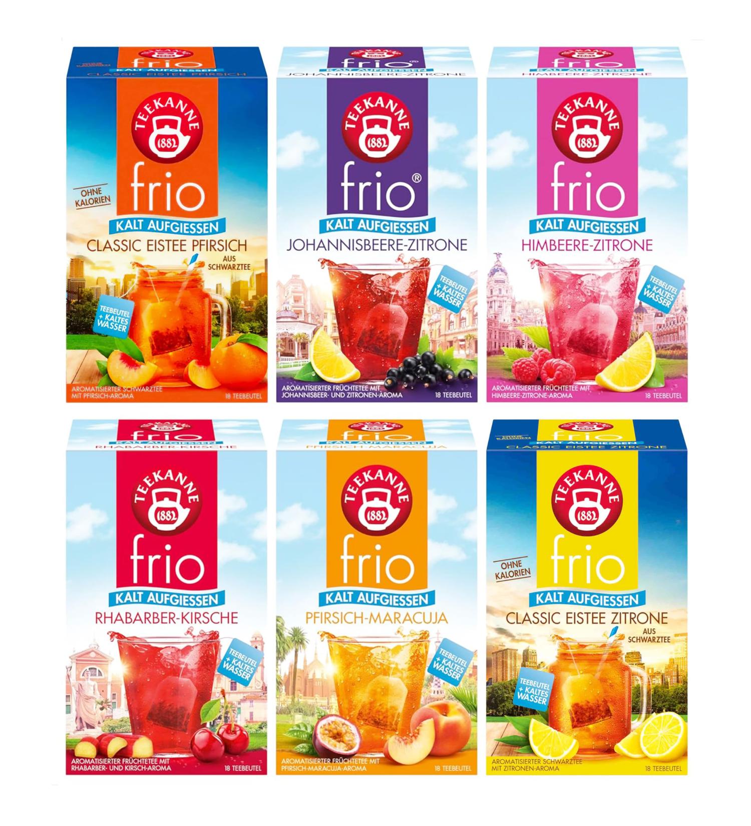 Teapot Frio Tea 6 Series Pack - Raspberry Lemon Currant Lemon Peach-Maracuja Rhubarb Cherry Iced Tea Lemon & Peach - 18 Double Chamber Bags - Buy Online on SooperMarket.com