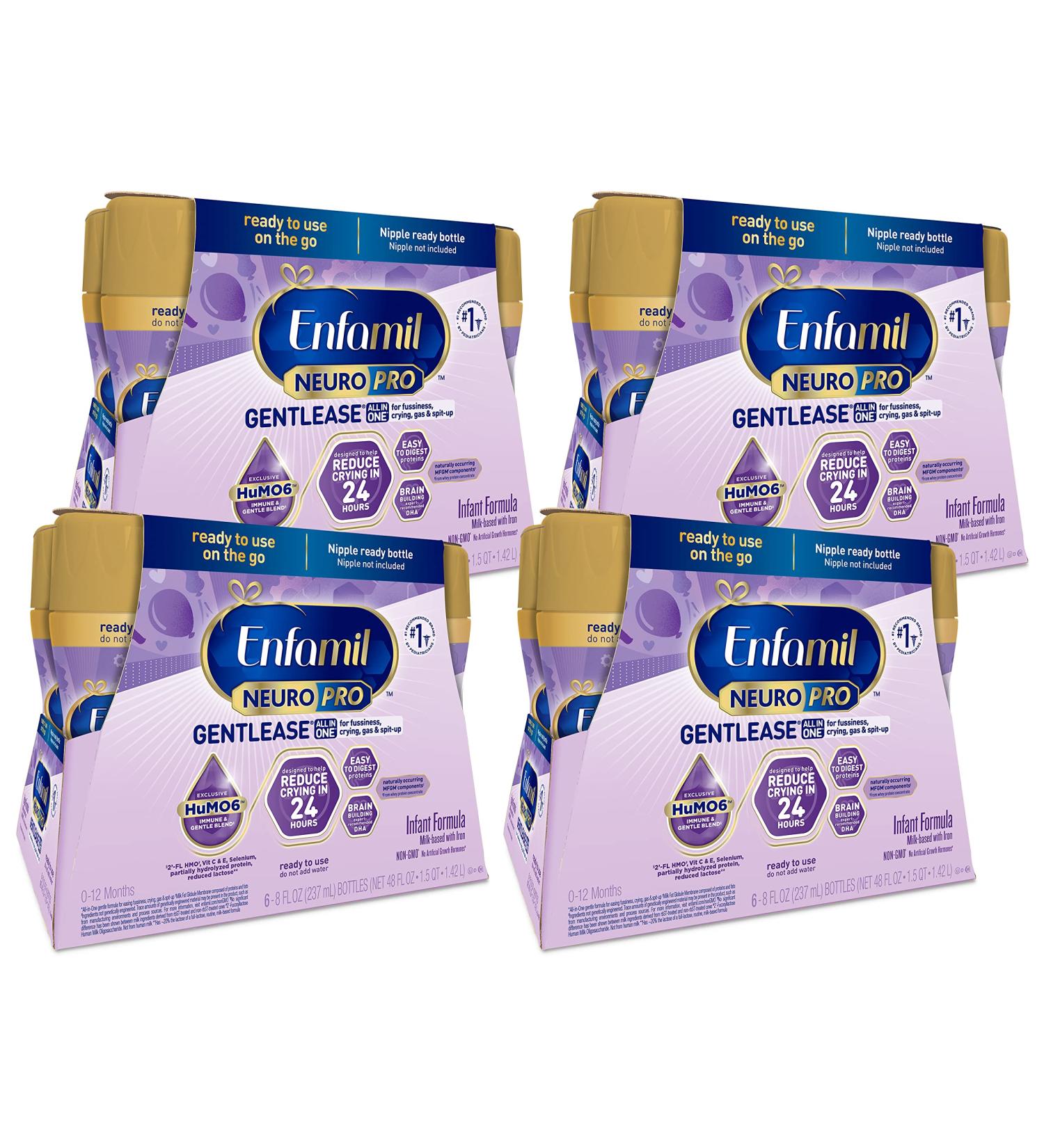 Enfamil NeuroPro Gentlease Baby Formula 8 Fl Oz Bottles (Pack of 4) - Brain and Immune Support with DHA - Clinically Proven to Reduce Fussiness, Gas, and Spit-Up in 24 Hours - Buy Online on SooperMarket.com