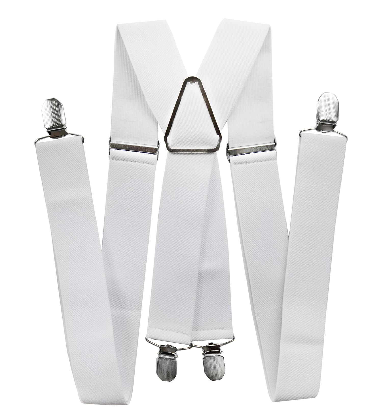 AXY Men's White Suspenders 3.5 cm Wide | Durable X-Shape with 4 Strong Clips - International Shipping - Buy Online on SooperMarket.com
