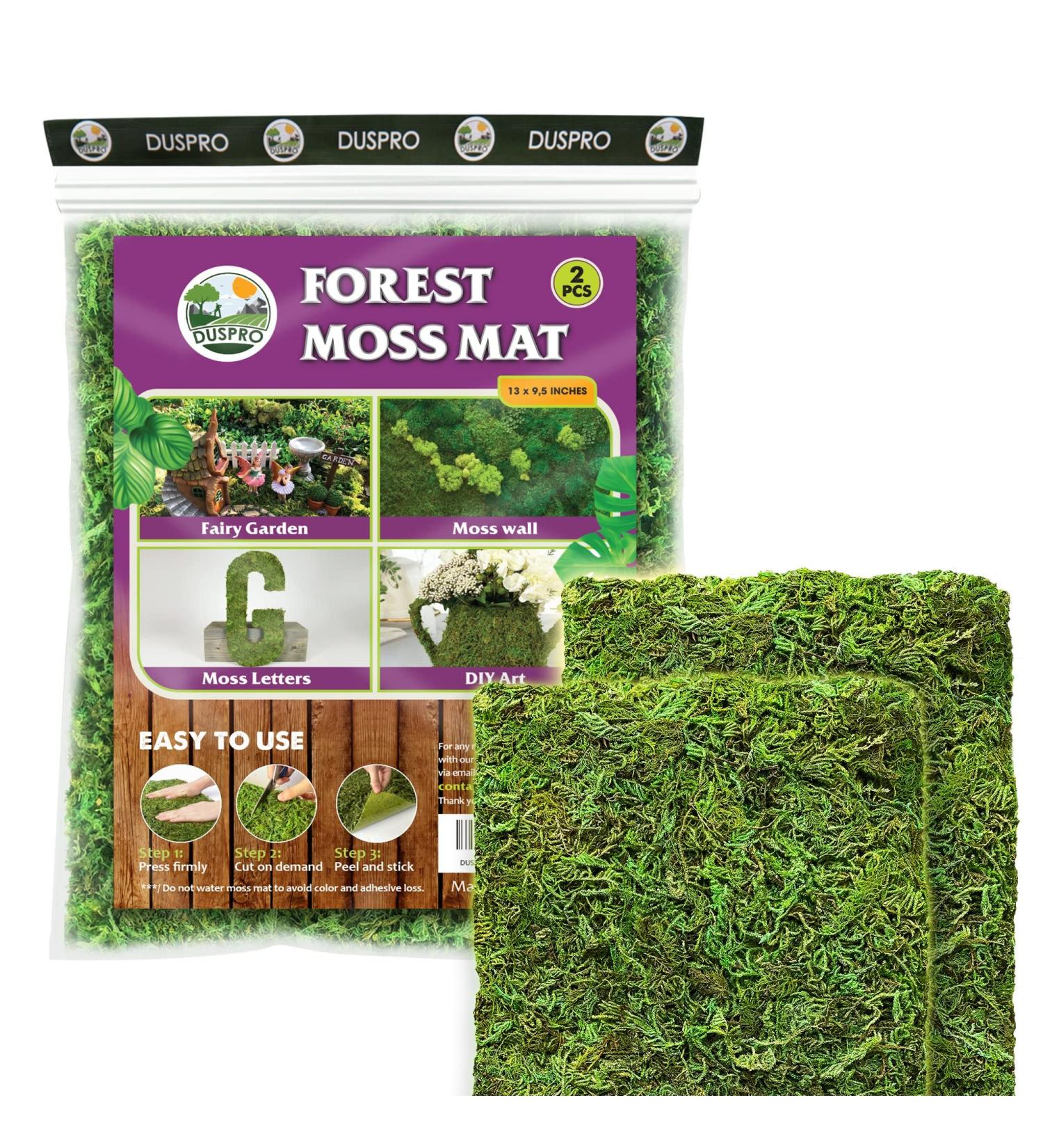 DUSPRO Moss Mat 2Pcs - Self Stick Moss for Crafts & Decor - 13x9.5 Inches - Ideal for Moss Wall Decor & Wedding Party - Green Sheet Moss - Buy Online on SooperMarket.com