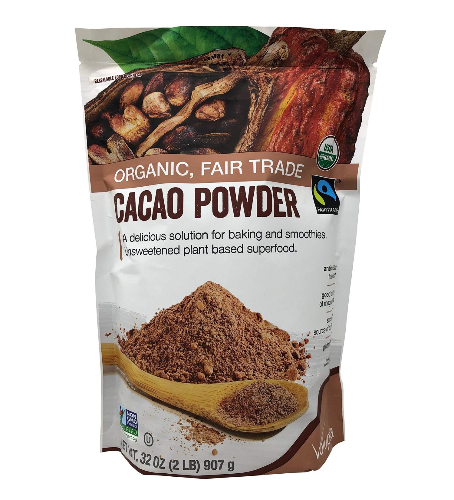 Volupta Organic Fair Trade Unsweetened Cacao Powder - 32 OZ | Superfood Quality - Buy Online on SooperMarket.com
