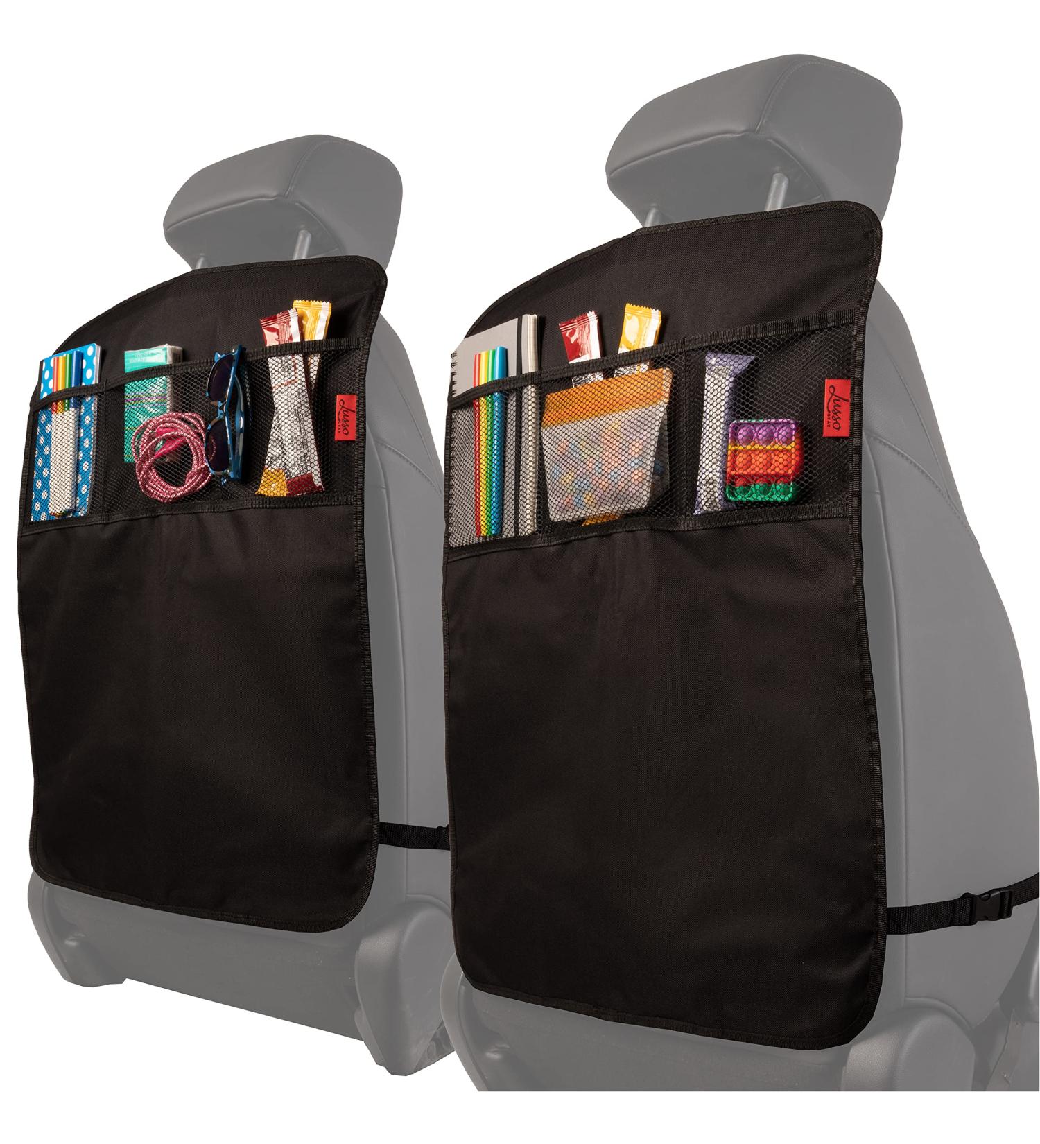 Premium Lusso Gear Heavy Duty Kick Mats (2 Pack) - Waterproof Back Seat Protector for Kids - 3 Reinforced Storage Pockets - Black - Buy Online on SooperMarket.com