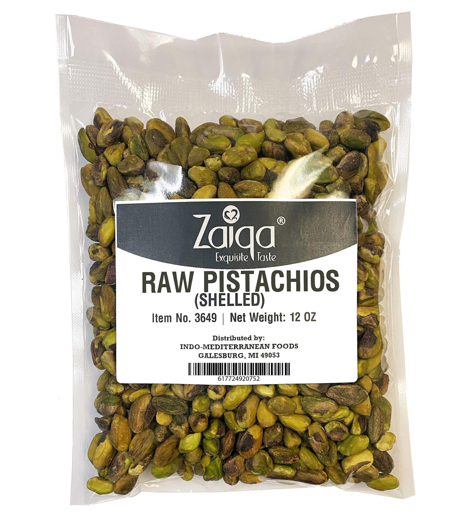 Zaiqa Raw Unsalted Pistachio Kernels 12oz - California Grown, Tasty & Fresh Pasteurized Snack for Ice Cream, Baklava & Turkish Delight - Buy Online on SooperMarket.com