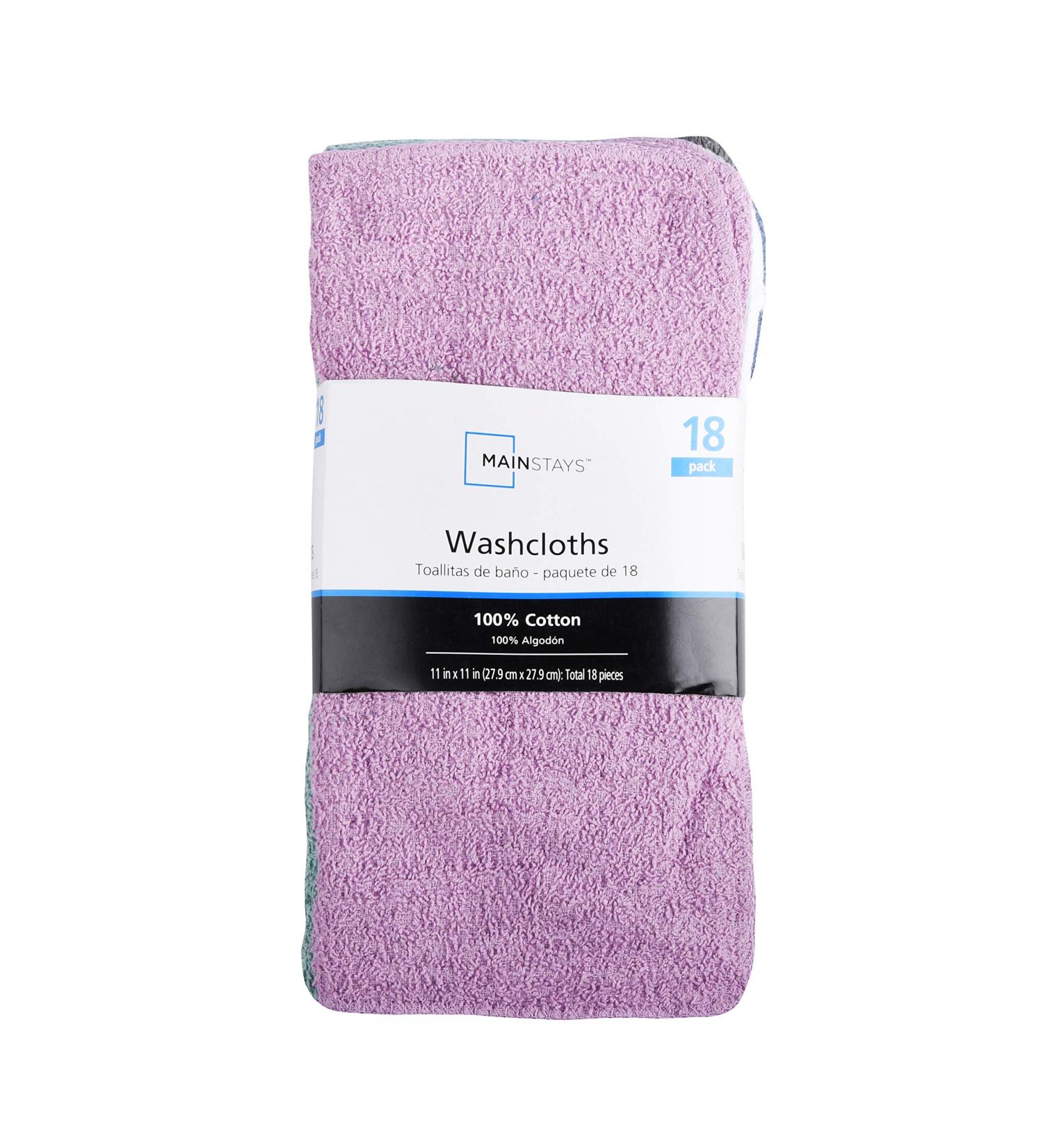 Mainstay 18-Pack Assorted Cotton Terry Washcloths Rags - Yellow White Lime Violet - Buy Online on SooperMarket.com
