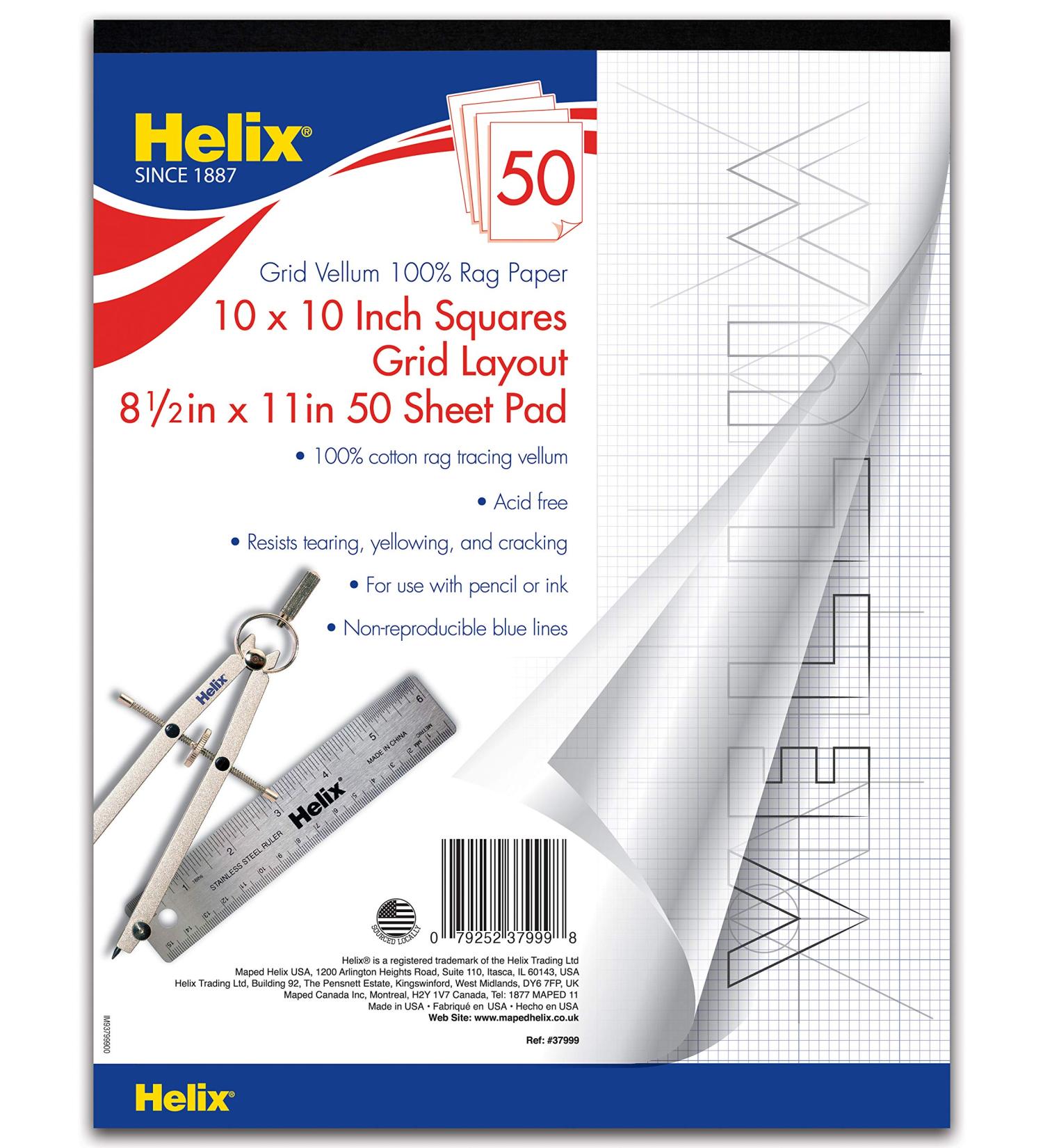 Helix Grid Vellum Paper Pad (HLX37999) - 10 x 10 Grid Design - Buy Online on SooperMarket.com
