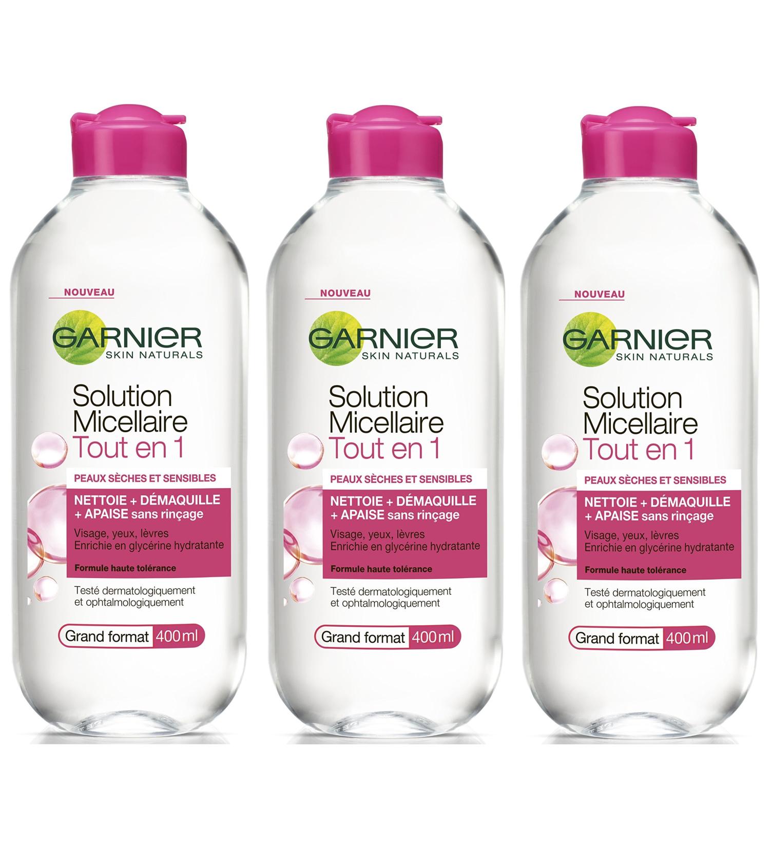 Garnier micelle cleaning water all-in-1 for dry and sensitive skin maxi format 400 ml 3 pieces without perfume 400 ml (3 pack)