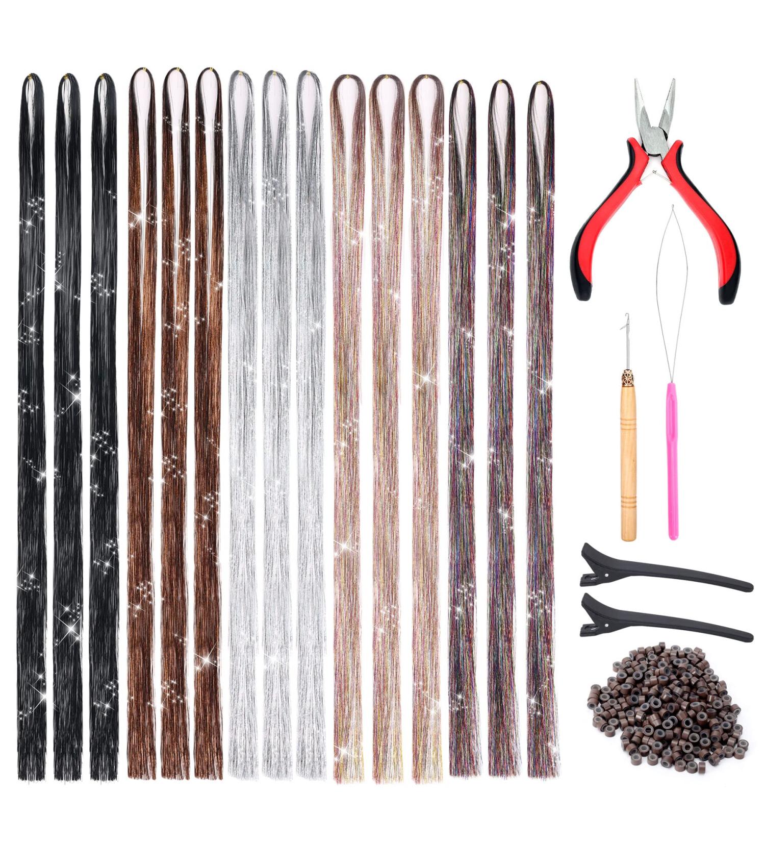 Goabroa Hair Tinsel Kit - 47 Inches, 2550 Strands, Heat Resistant Glitter Extensions - 5 Sparkling Colors - Buy Online on SooperMarket.com